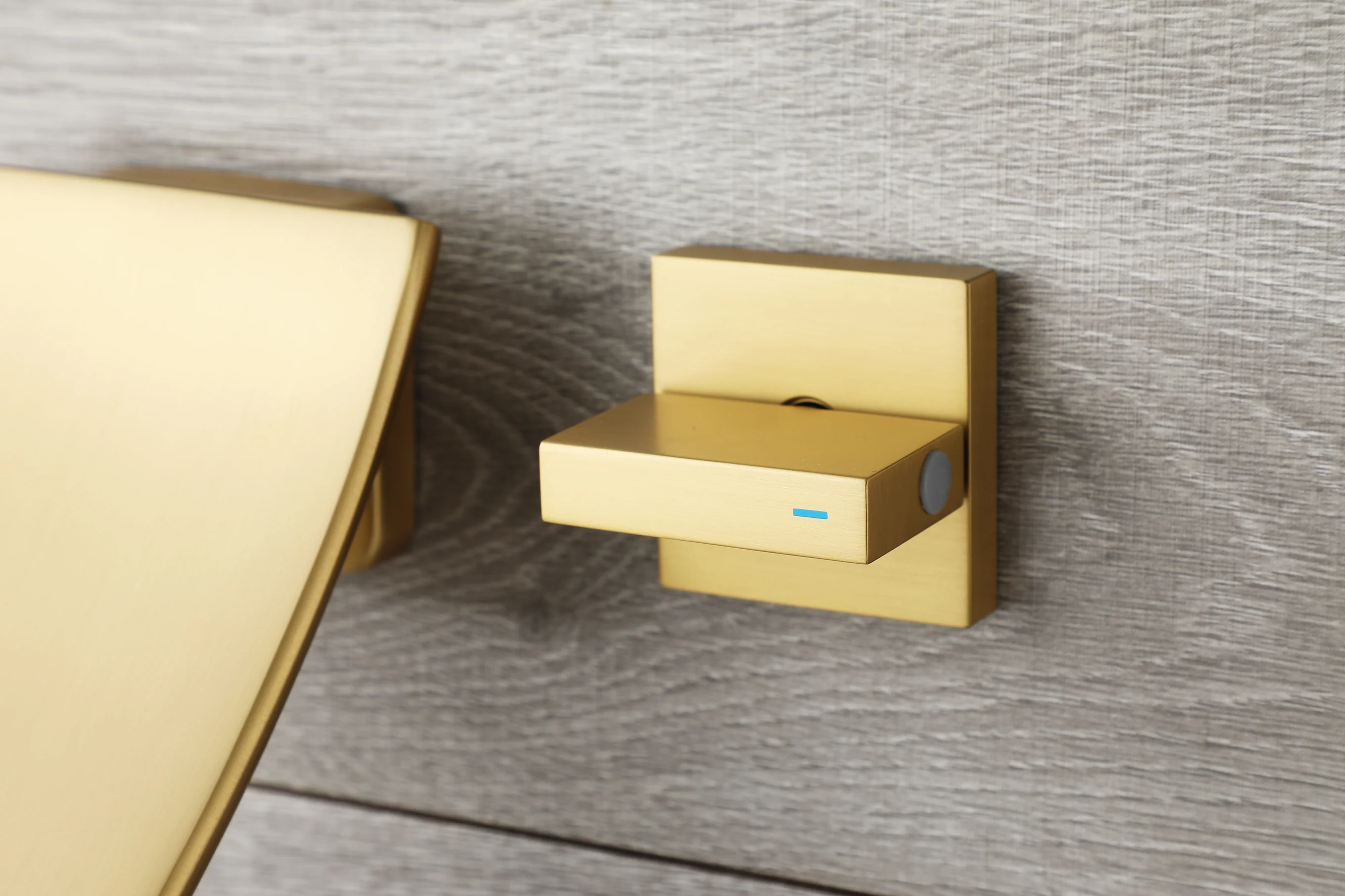 Brushed Gold Wall Mount Waterfall Bathroom Sink Faucet with Overflow Brass Pop-Up Drain - Image 7