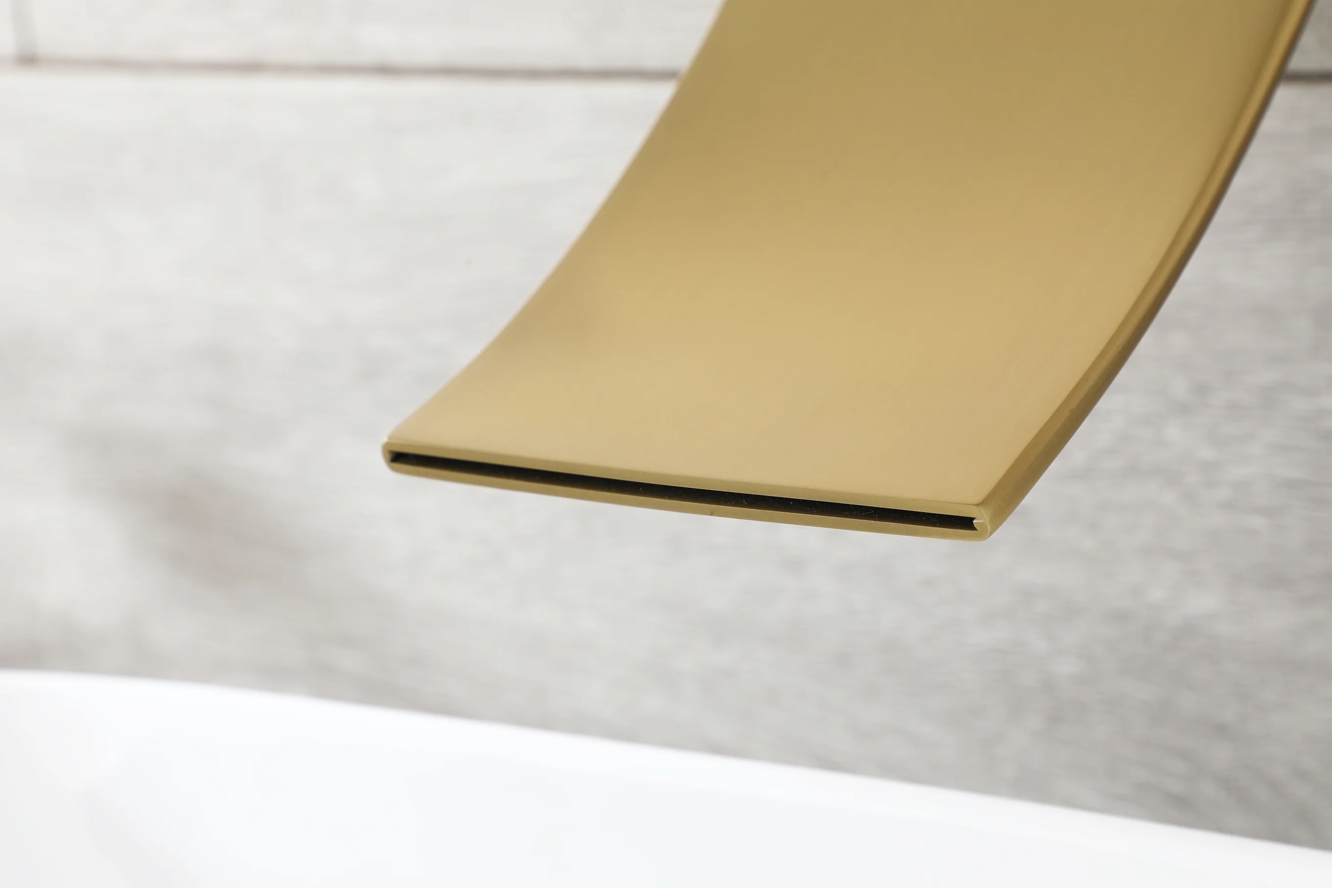 Brushed Gold Wall Mount Waterfall Bathroom Sink Faucet with Overflow Brass Pop-Up Drain - Image 8