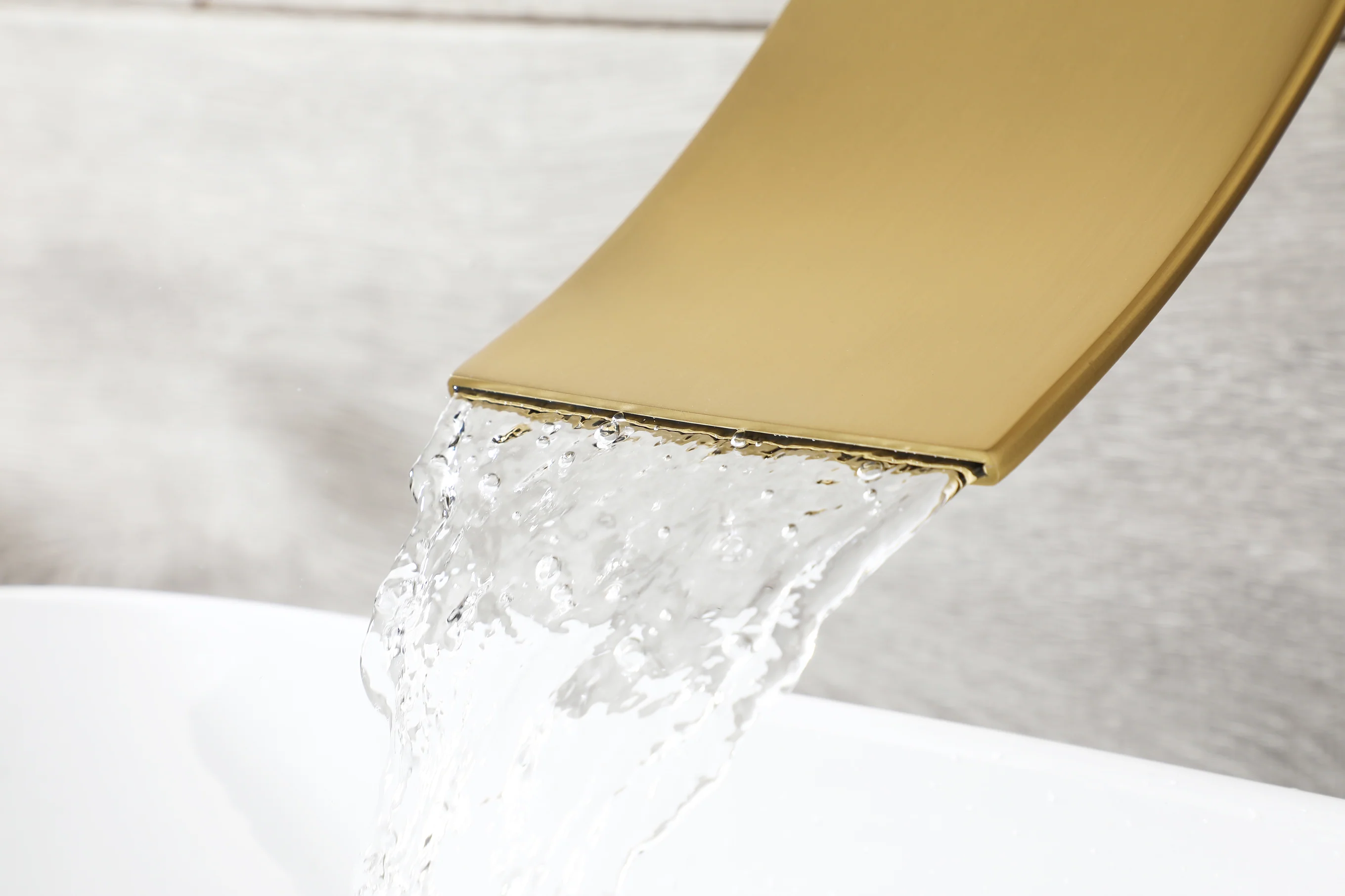 Brushed Gold Wall Mount Waterfall Bathroom Sink Faucet with Overflow Brass Pop-Up Drain - Image 9