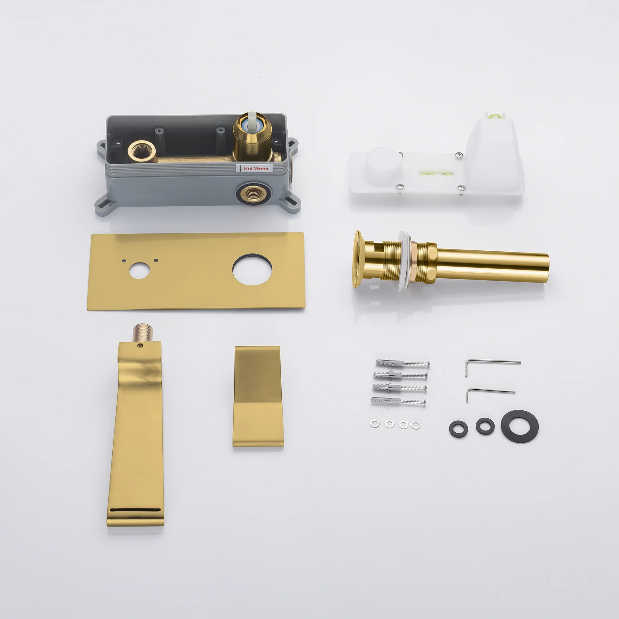 Brushed Gold waterfall Wall mount single handles bathroom sink faucet with brass pop up overflow drain - Image 3