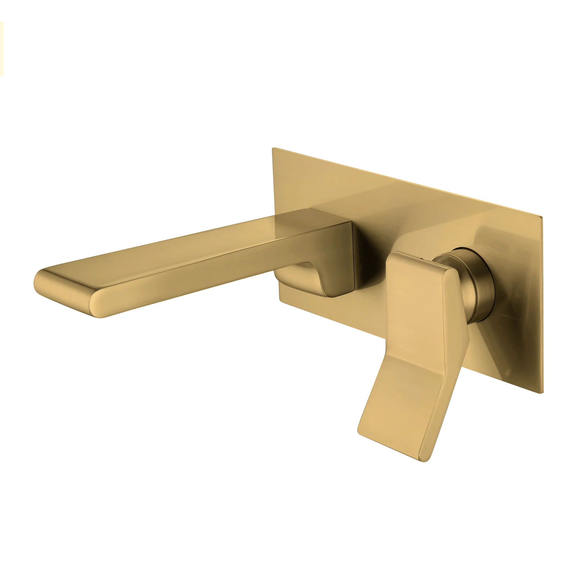 Brushed Gold waterfall Wall mount single handles bathroom sink faucet with brass pop up overflow drain - Image 4