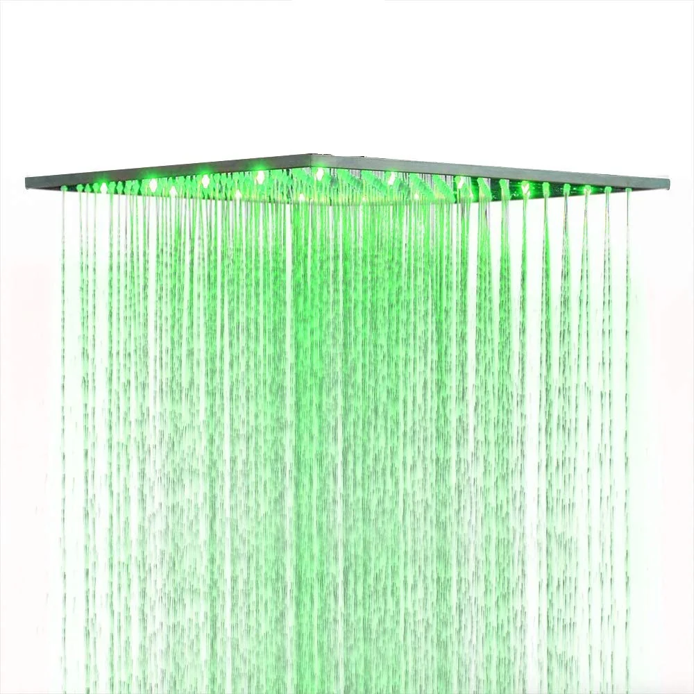Brushed Nickel Ceiling-Mounted Rain Shower System: Available in 12'' or 16'', with Optional LED Light, Includes 6 Body Jets and 3-Way Thermostatic Shower Faucet, Each Function Works Simultaneously or Separately - Image 9