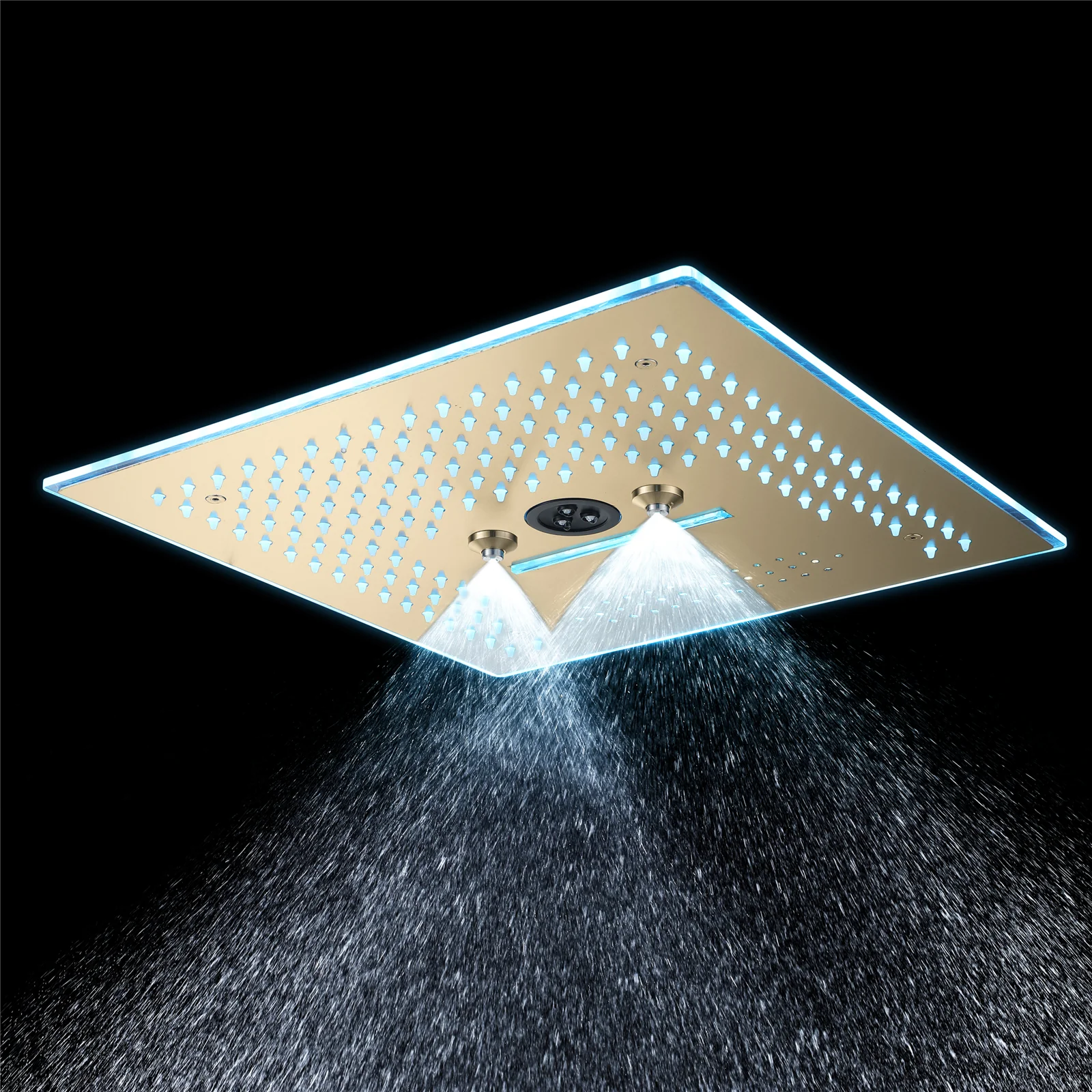 Flushed Mounted Brushed Gold 16'' x 16'' Shower Head: Featuring 64 LED Lights, Music, Rainfall, Waterfall, Mist, 360 Degrees Rotation, and Hydro Jet Technology - Image 14