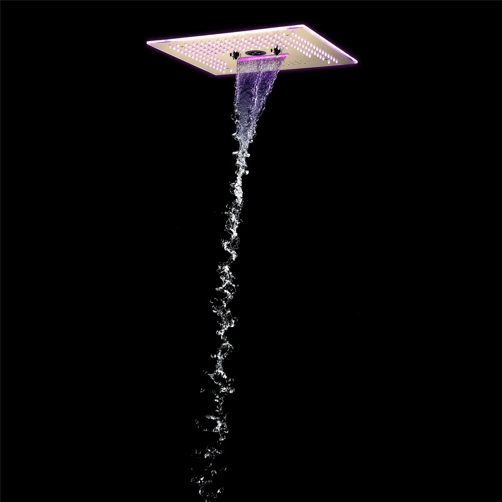 Flushed Mounted Brushed Gold 16'' x 16'' Shower Head: Featuring 64 LED Lights, Music, Rainfall, Waterfall, Mist, 360 Degrees Rotation, and Hydro Jet Technology - Image 8