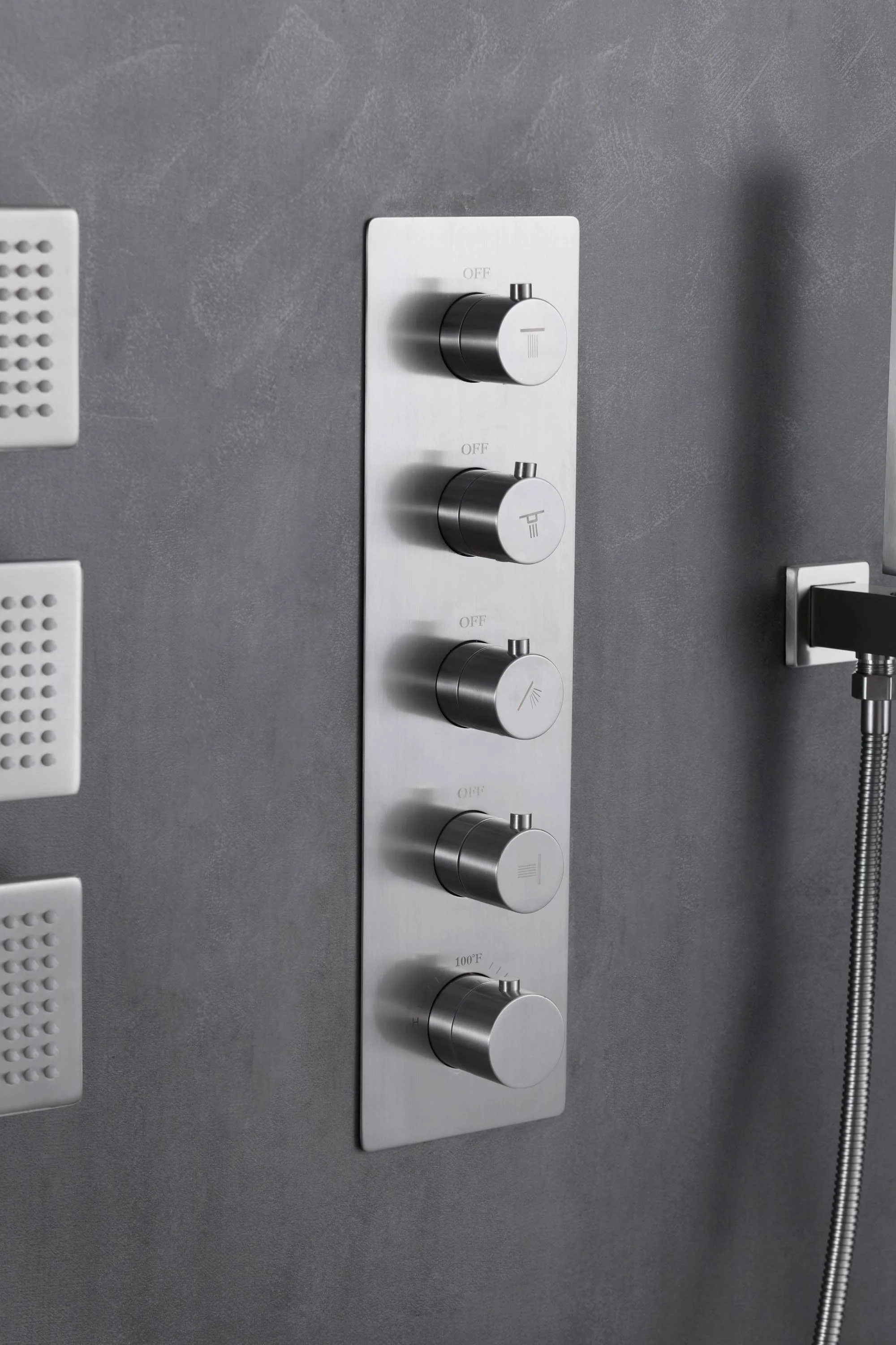 Brushed Nickel 4-Way Thermostatic Wall Mount Shower System - Featuring Dual Functionality with 12 or 16-inch LED or Non-LED Rain Head and High Pressure 6-inch Regular Head - Image 10