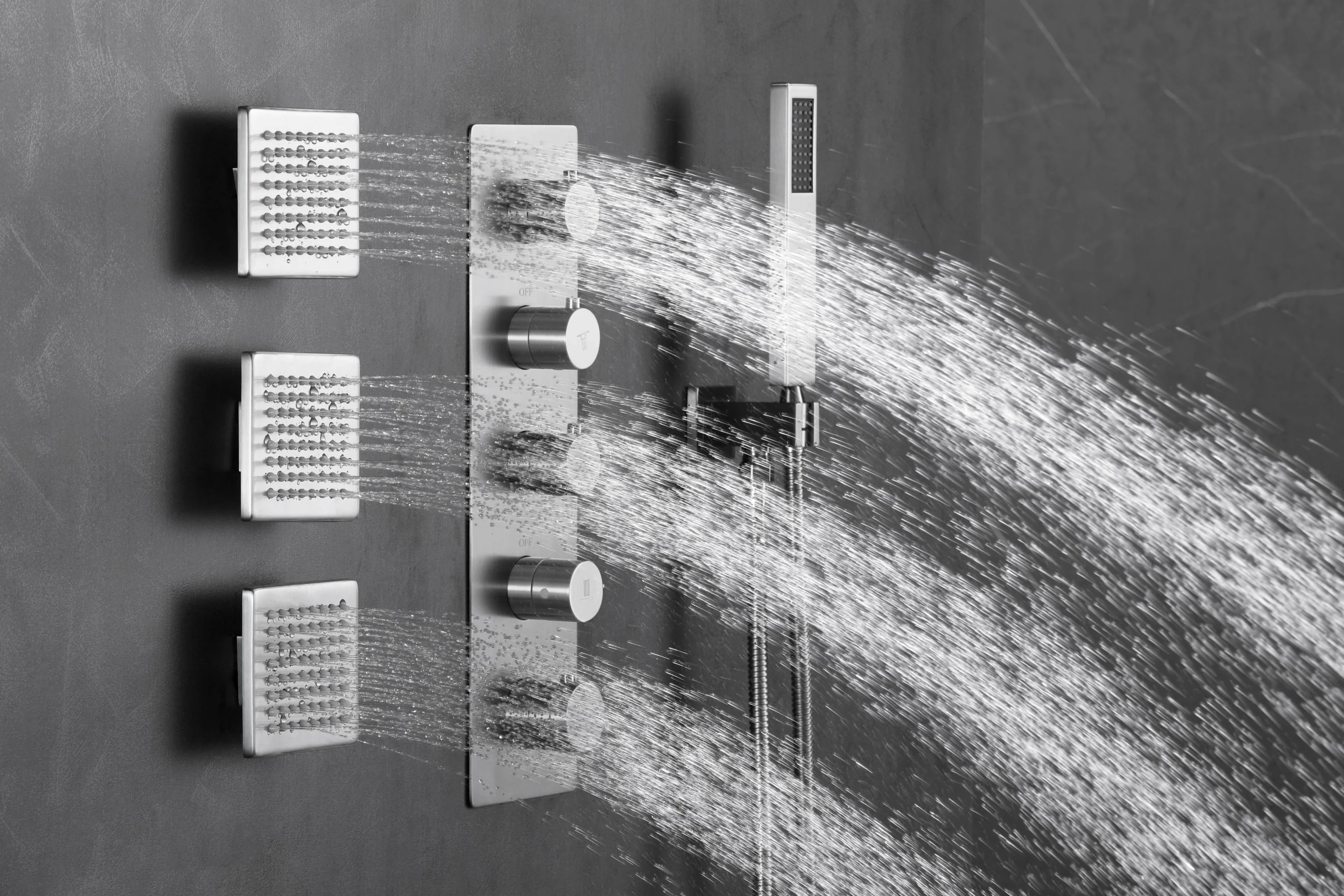 Brushed Nickel 4-Way Thermostatic Wall Mount Shower System - Featuring Dual Functionality with 12 or 16-inch LED or Non-LED Rain Head and High Pressure 6-inch Regular Head - Image 6