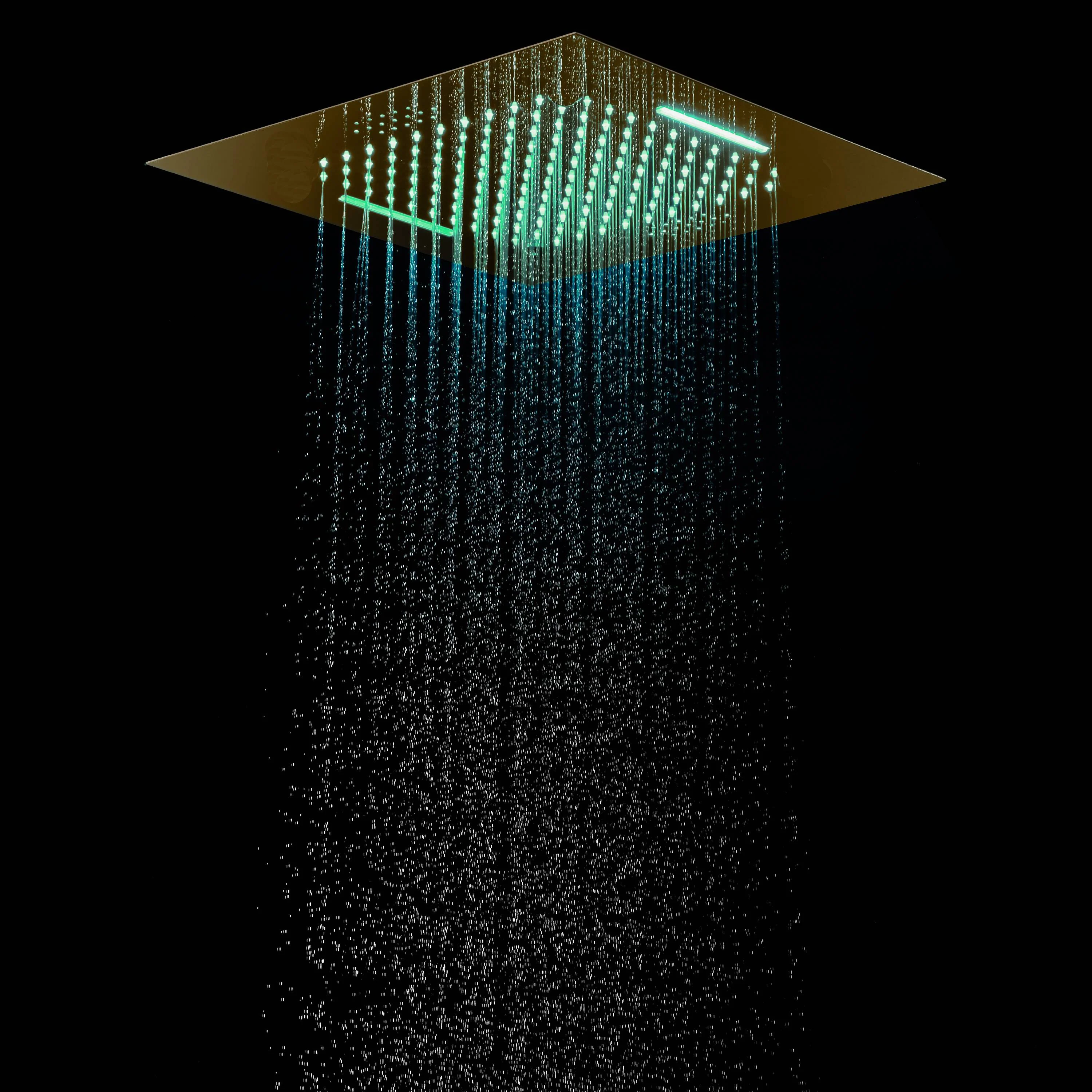 Brushed nickel bluetooth music 64 LED colors 20 inch flushed on waterfall rainfall shower systems 4 way digital display thermostatic valve with 6 body jets - Image 5