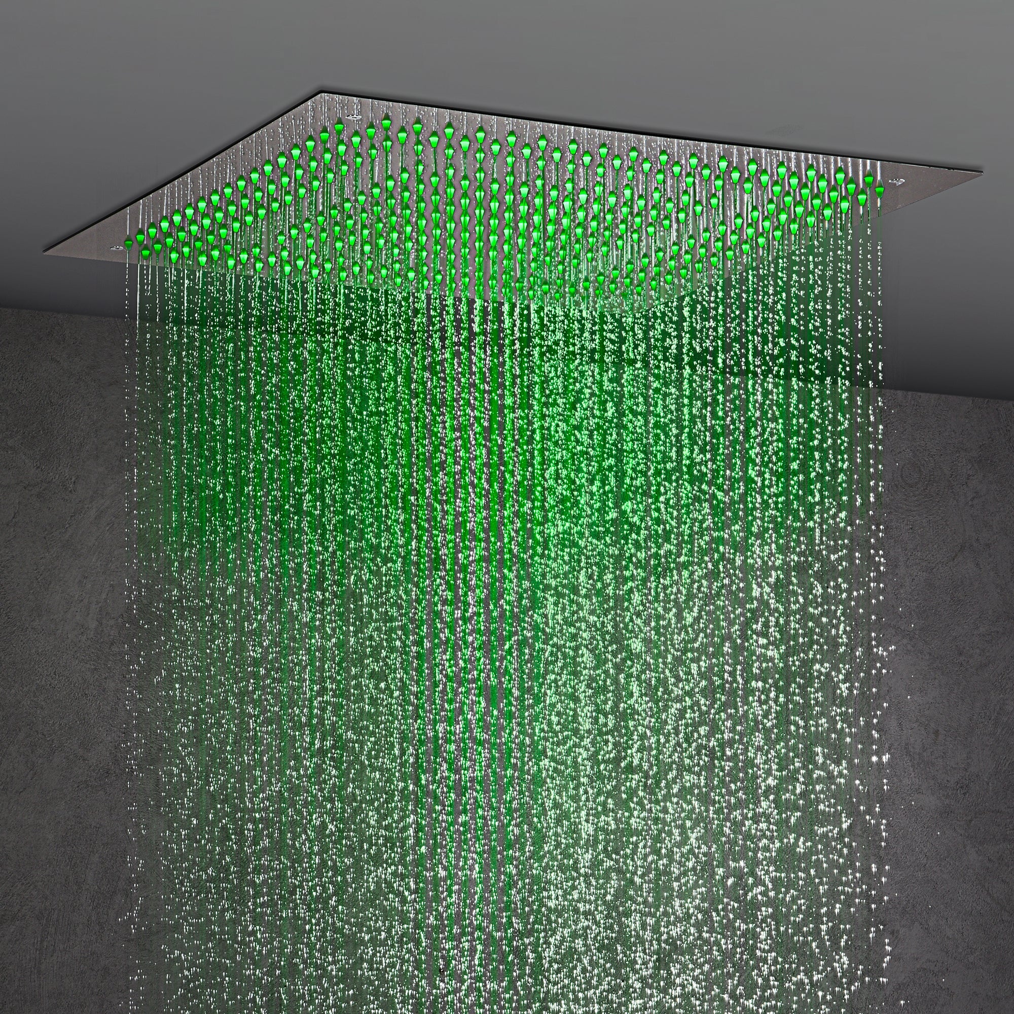 Brushed nickel 64 LED colors 20 inch flushed on rainfall shower systems 4 way Digital display thermostatic valve with regular head and 6 body jets and touch panel - Image 5