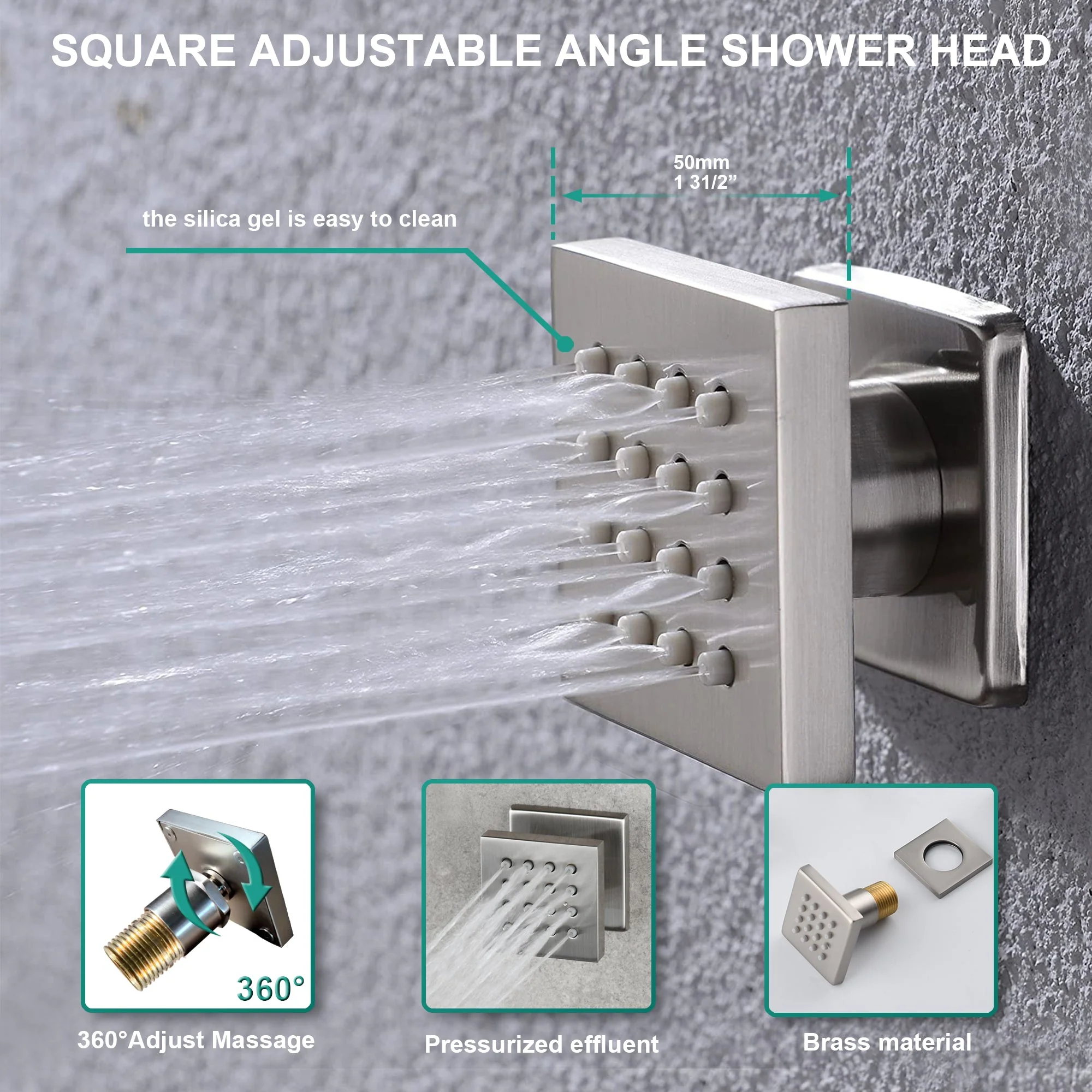 Brushed Nickel 5-Way Digital Display Thermostatic Shower Faucet: Flush-Mounted 20-Inch Rainfall Shower Head with 64-Color LED Lights, Regular Head, and Six Body Jets - Image 2