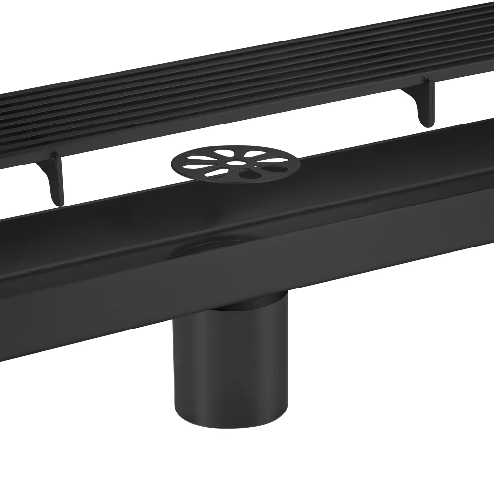 Matte Black  Linear shower drain stainless steel material 24 inch or 35.4 inch with grid cover with hair strainer and adjustment feet - Image 3