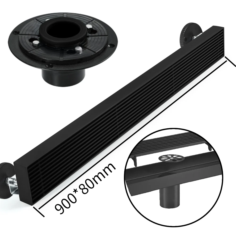 Matte Black  Linear shower drain stainless steel material 24 inch or 35.4 inch with grid cover with hair strainer and adjustment feet - Image 4