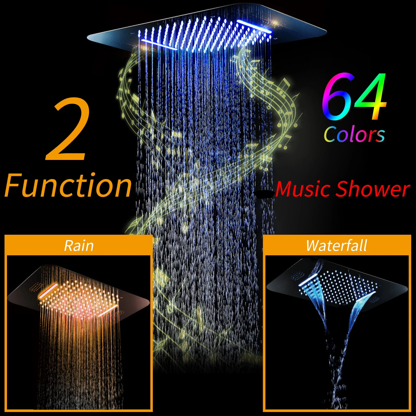 Brushed nickel Music LED Flushed in 23X 15inch shower head 5 way thermostatic shower system with 6 inch regular head and body sprayer - Image 2