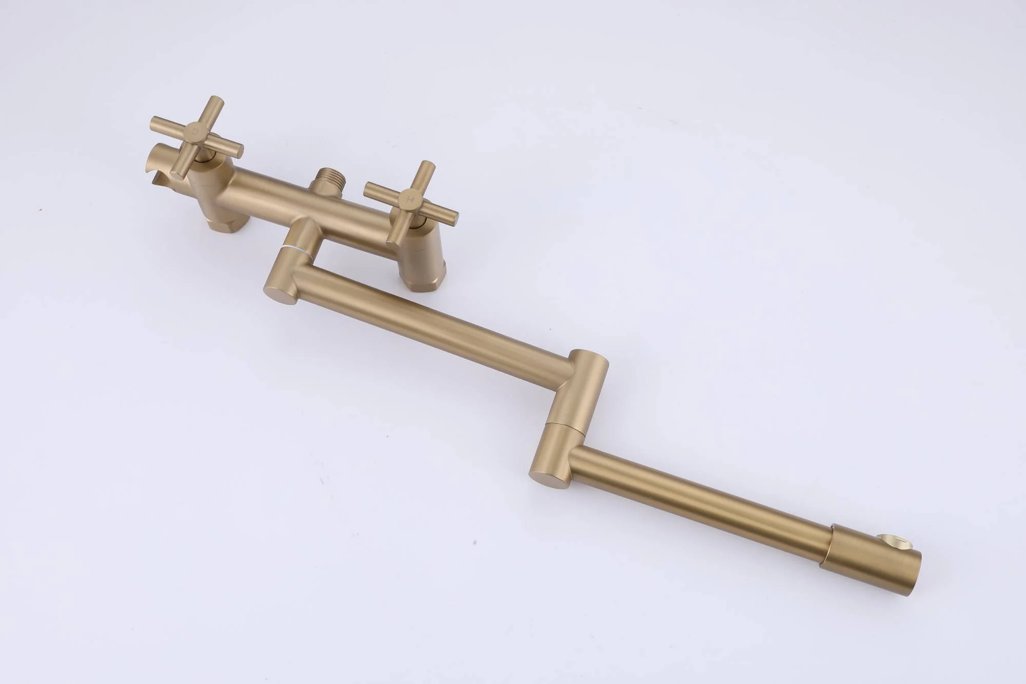 Brushed Gold Pot Filler Faucet Folding Stretchable Brass Hot & Cold Kitchen Faucet Wall Mount with side sprayer - Image 7