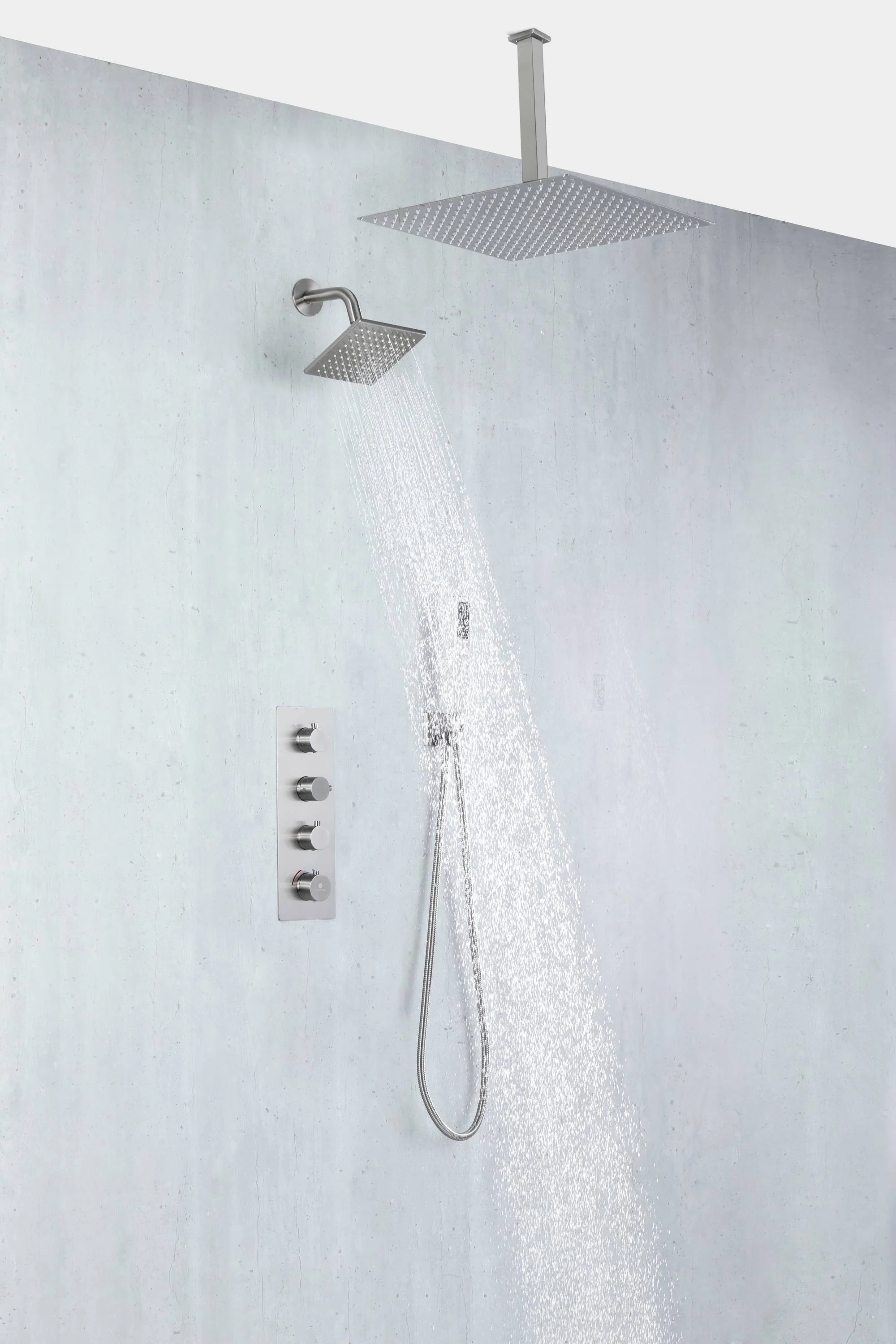 Brushed Nickel Rainfall Shower Head System: Available in 12'' or 16'', Optional LED Light, High Pressure, 3-Way Thermostatic Faucet, Simultaneous or Separate Functionality, with Optional Digital Display - Image 12