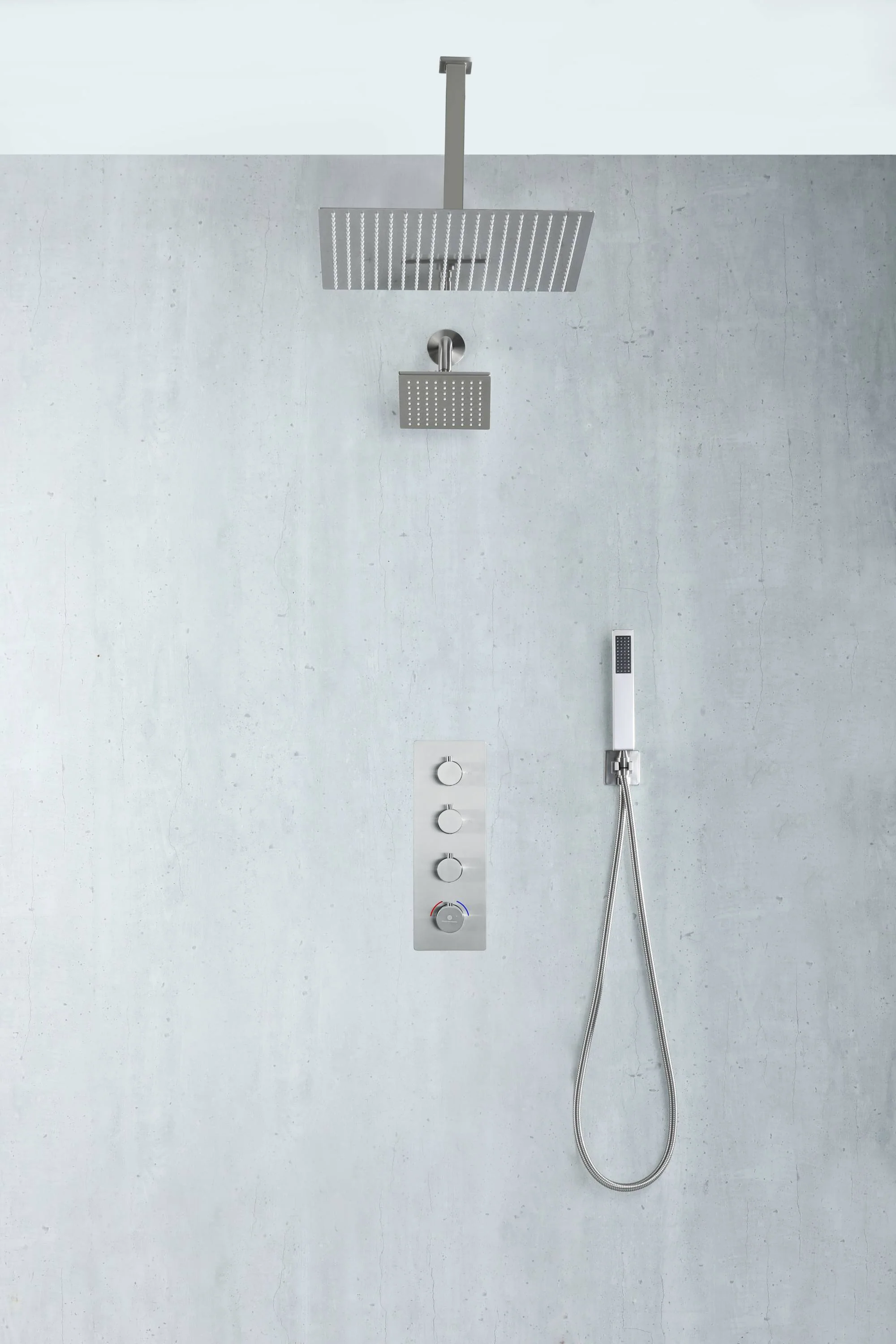 Brushed Nickel Rainfall Shower Head System: Available in 12'' or 16'', Optional LED Light, High Pressure, 3-Way Thermostatic Faucet, Simultaneous or Separate Functionality, with Optional Digital Display - Image 13
