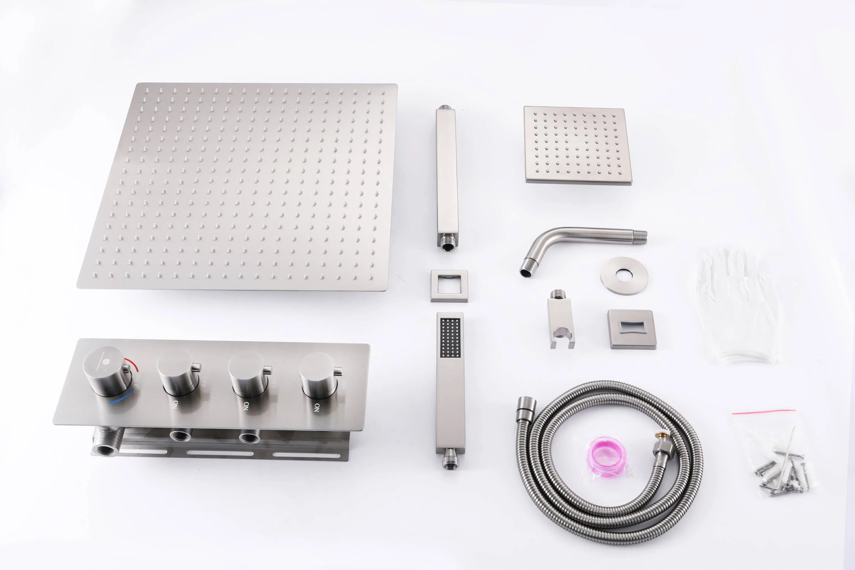 Brushed Nickel Rainfall Shower Head System: Available in 12'' or 16'', Optional LED Light, High Pressure, 3-Way Thermostatic Faucet, Simultaneous or Separate Functionality, with Optional Digital Display - Image 16