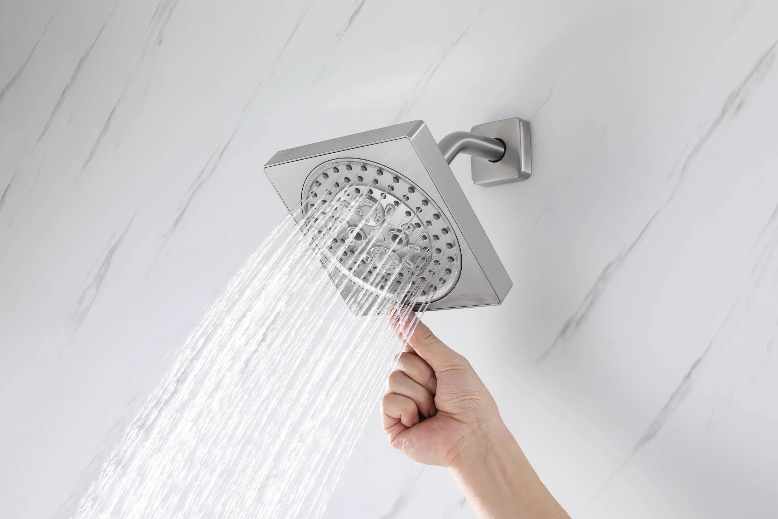Brushed Nickel Rainfall Shower Head System: Available in 12'' or 16'', Optional LED Light, High Pressure, 3-Way Thermostatic Faucet, Simultaneous or Separate Functionality, with Optional Digital Display - Image 20