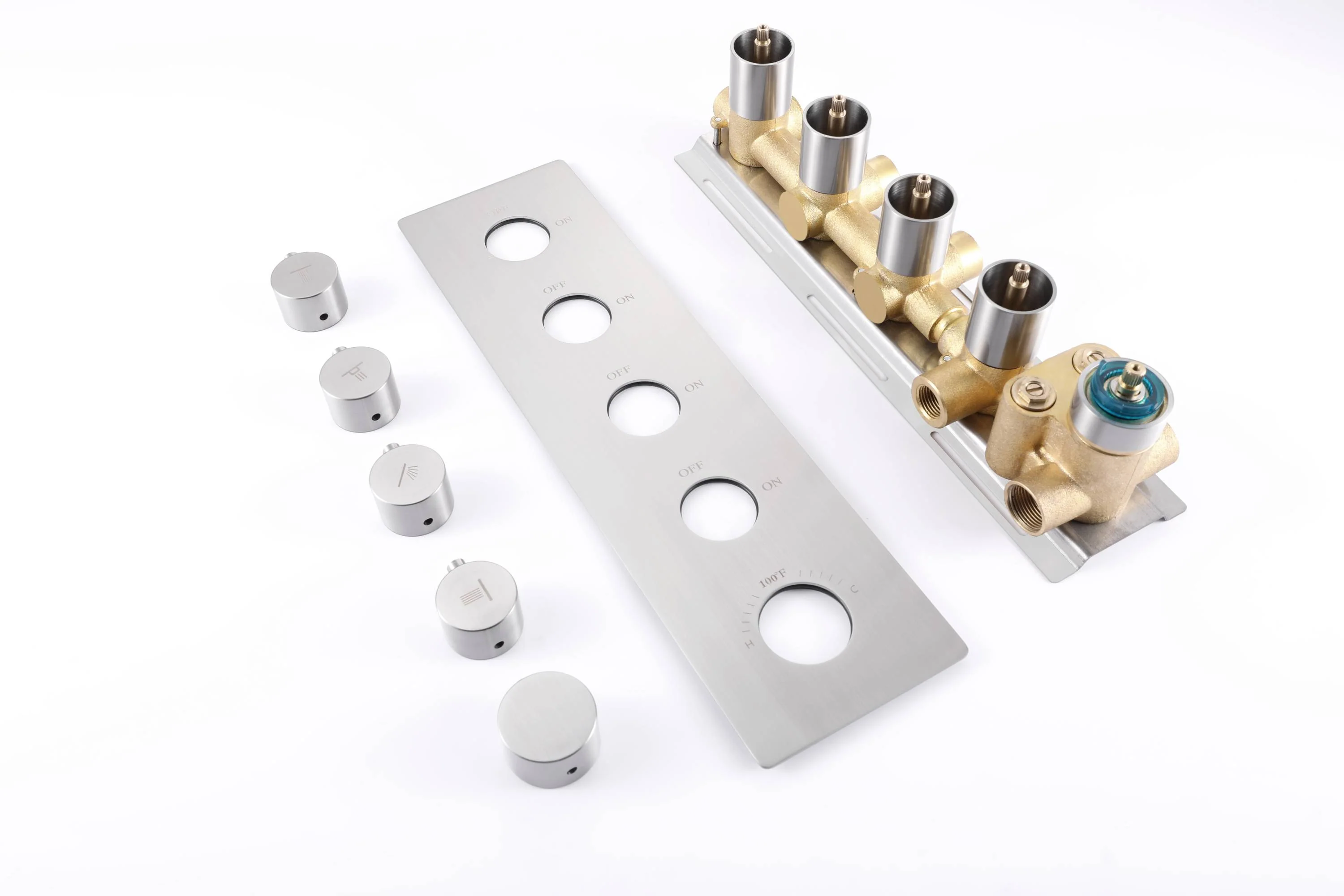 Brushed Nickel 4-Way Thermostatic Ceiling Mount Shower System - Featuring Dual Functionality with 12 or 16-inch LED or Non-LED Rain Head and High Pressure 6-inch Regular Head - Image 14