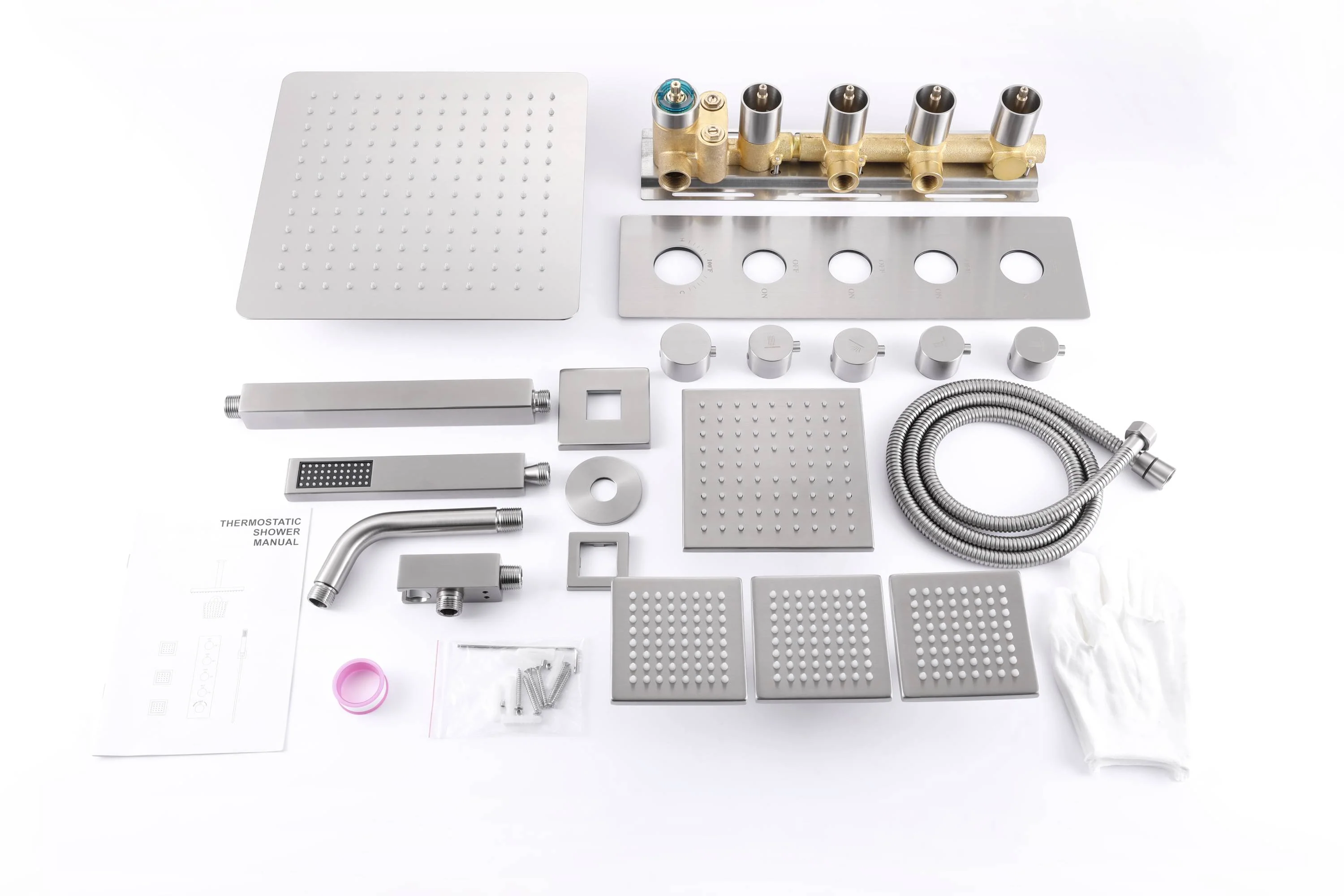 Brushed Nickel 4-Way Thermostatic Ceiling Mount Shower System - Featuring Dual Functionality with 12 or 16-inch LED or Non-LED Rain Head and High Pressure 6-inch Regular Head - Image 25