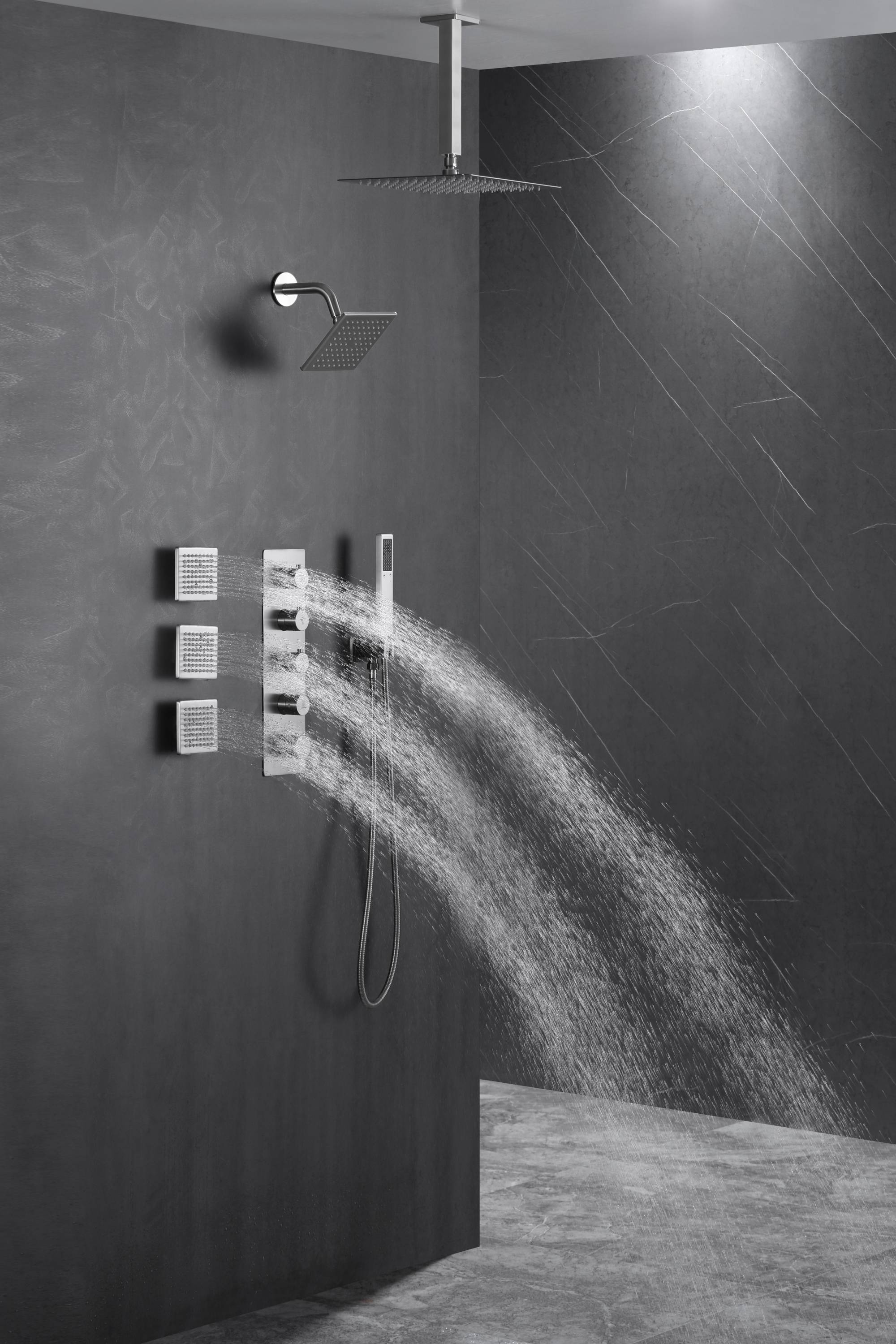 Brushed Nickel 4-Way Thermostatic Ceiling Mount Shower System - Featuring Dual Functionality with 12 or 16-inch LED or Non-LED Rain Head and High Pressure 6-inch Regular Head - Image 8
