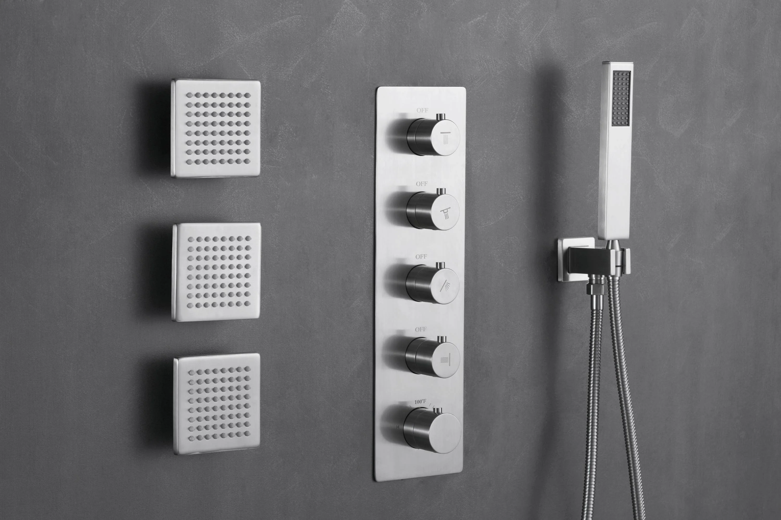 Brushed Nickel 4-Way Thermostatic Ceiling Mount Shower System - Featuring Dual Functionality with 12 or 16-inch LED or Non-LED Rain Head and High Pressure 6-inch Regular Head - Image 9