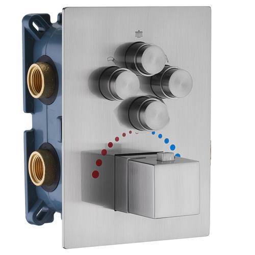 Brushed nickel rainfall shower head high pressure shower head 4 way thermostatic valve shower heads systems each function work at the same time and separately - Image 4