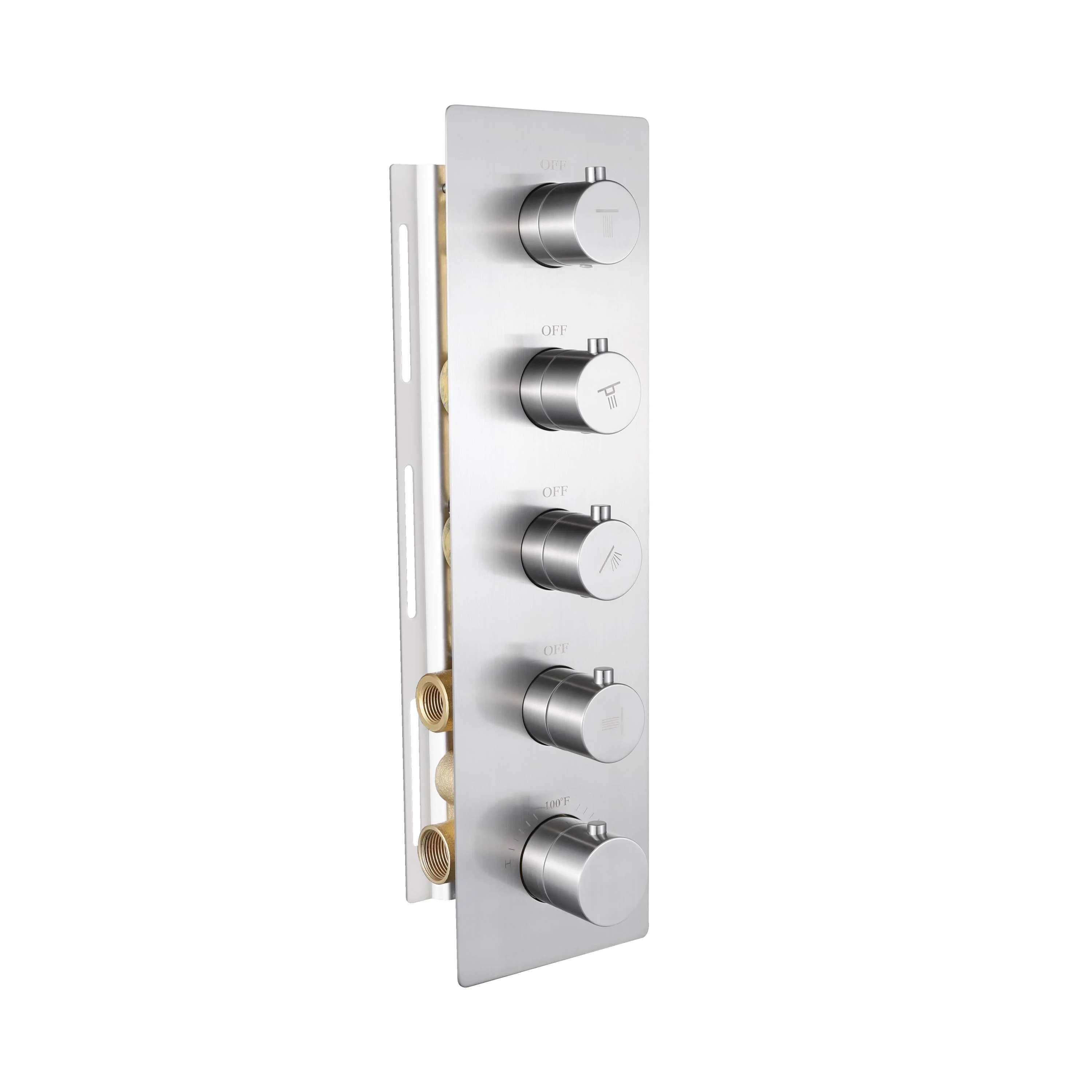 Brushed nickel wall mounted dual regular shower head high pressure shower head 4 way thermostatic valve shower heads systems each function work at the same time and separately - Image 14