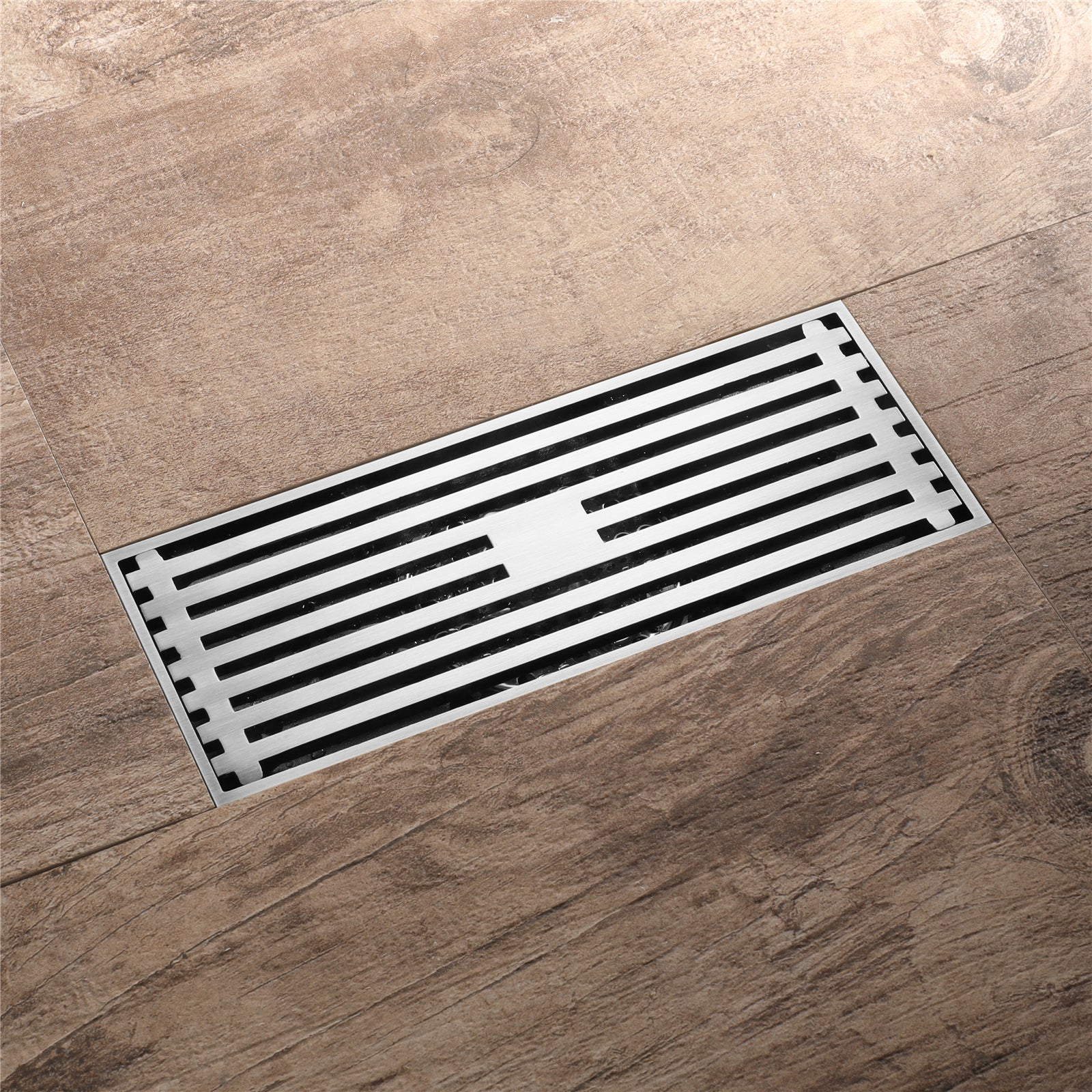 8 Inch Shower Linear Brushed Nickel Drain Rectangular Floor Drain with Accessories Square Hole Pattern Cover Grate Removable Brushed Nickel Brass - Image 7