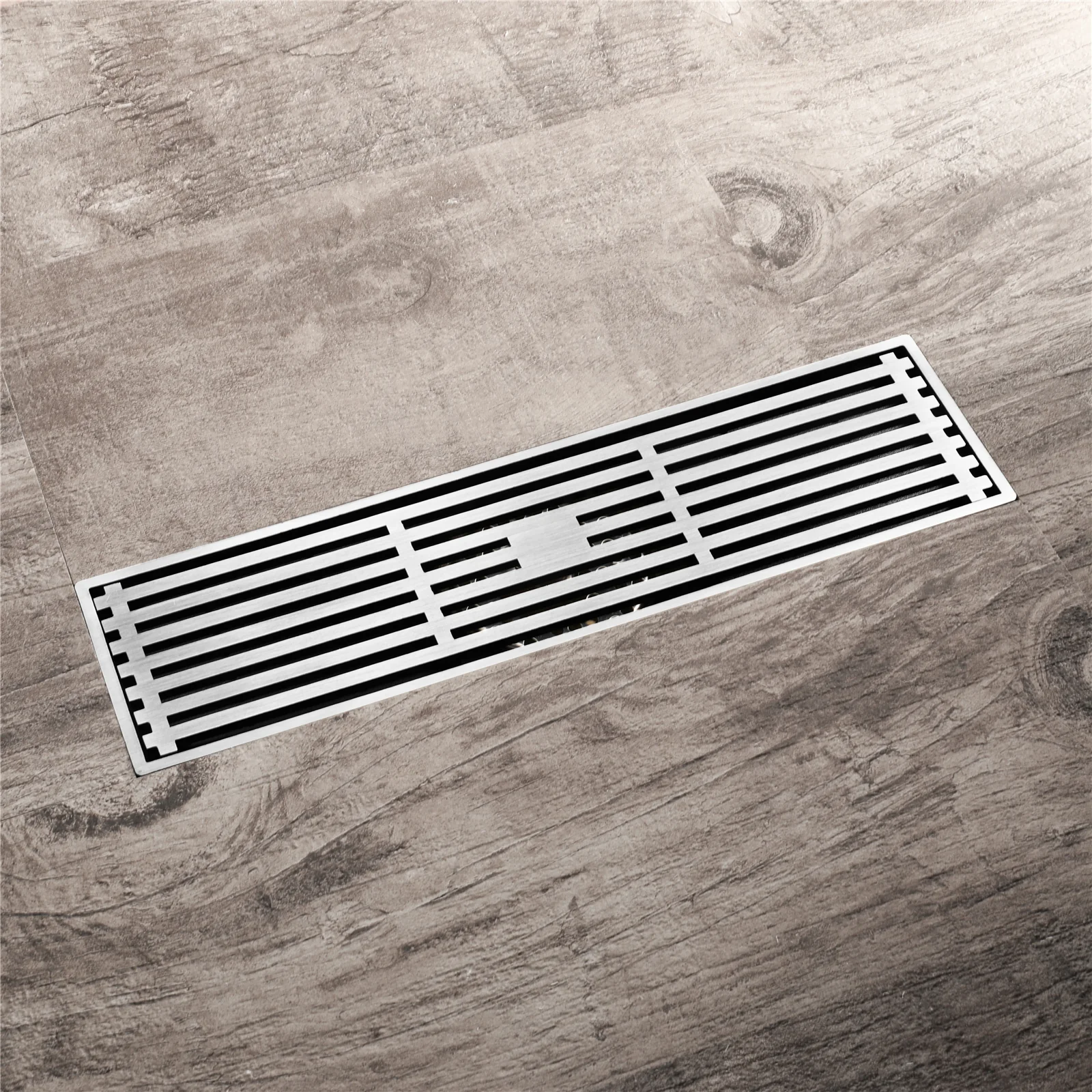 12-Inch Brushed Nickel Rectangular Floor Drain - Square Hole Pattern Cover Grate - Removable - Includes Accessories - Image 2