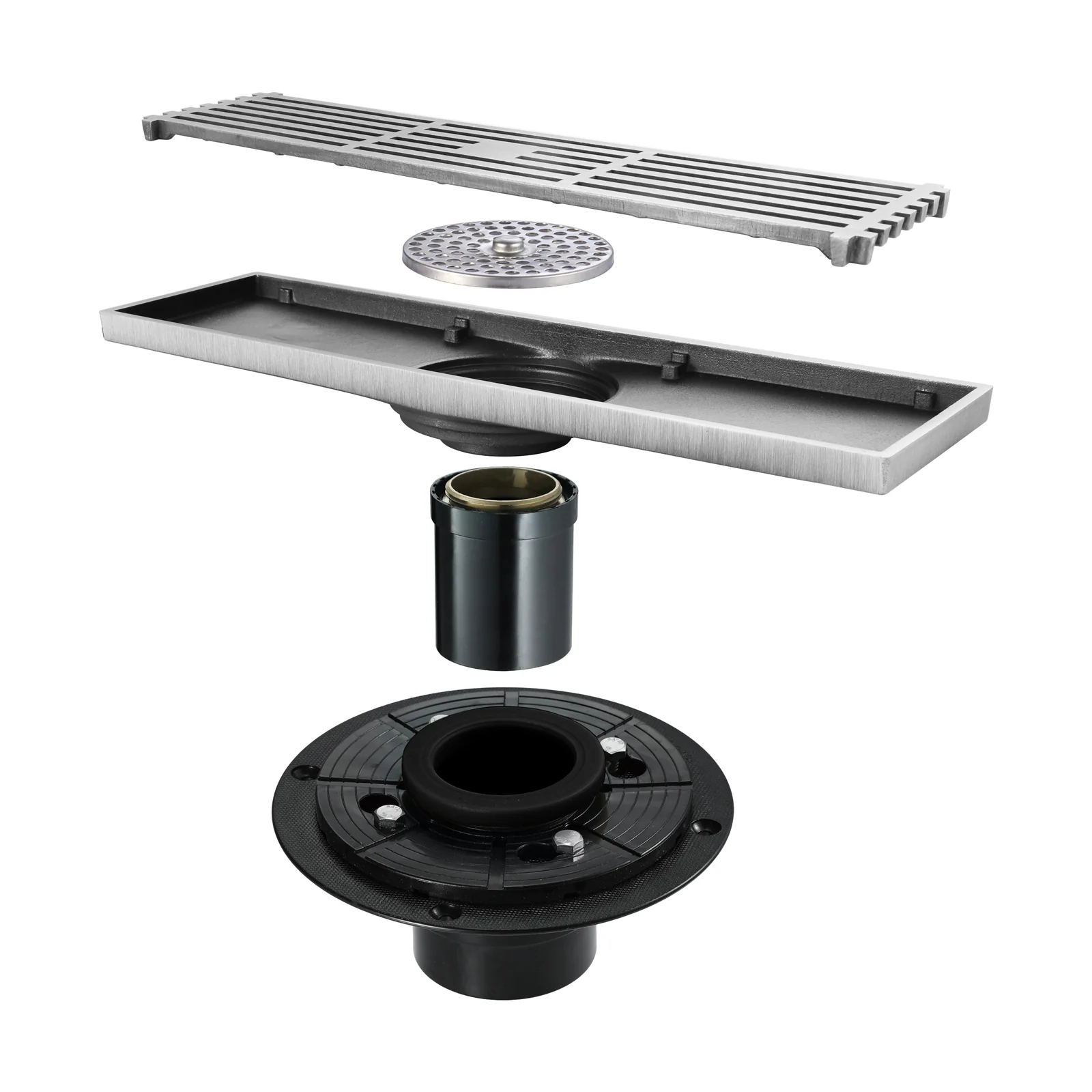 12-Inch Brushed Nickel Rectangular Floor Drain - Square Hole Pattern Cover Grate - Removable - Includes Accessories - Image 3
