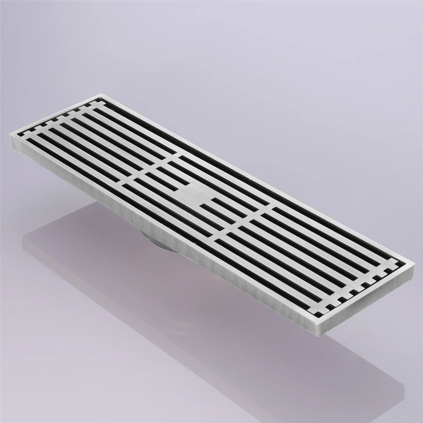 12-Inch Brushed Nickel Rectangular Floor Drain - Square Hole Pattern Cover Grate - Removable - Includes Accessories - Image 5