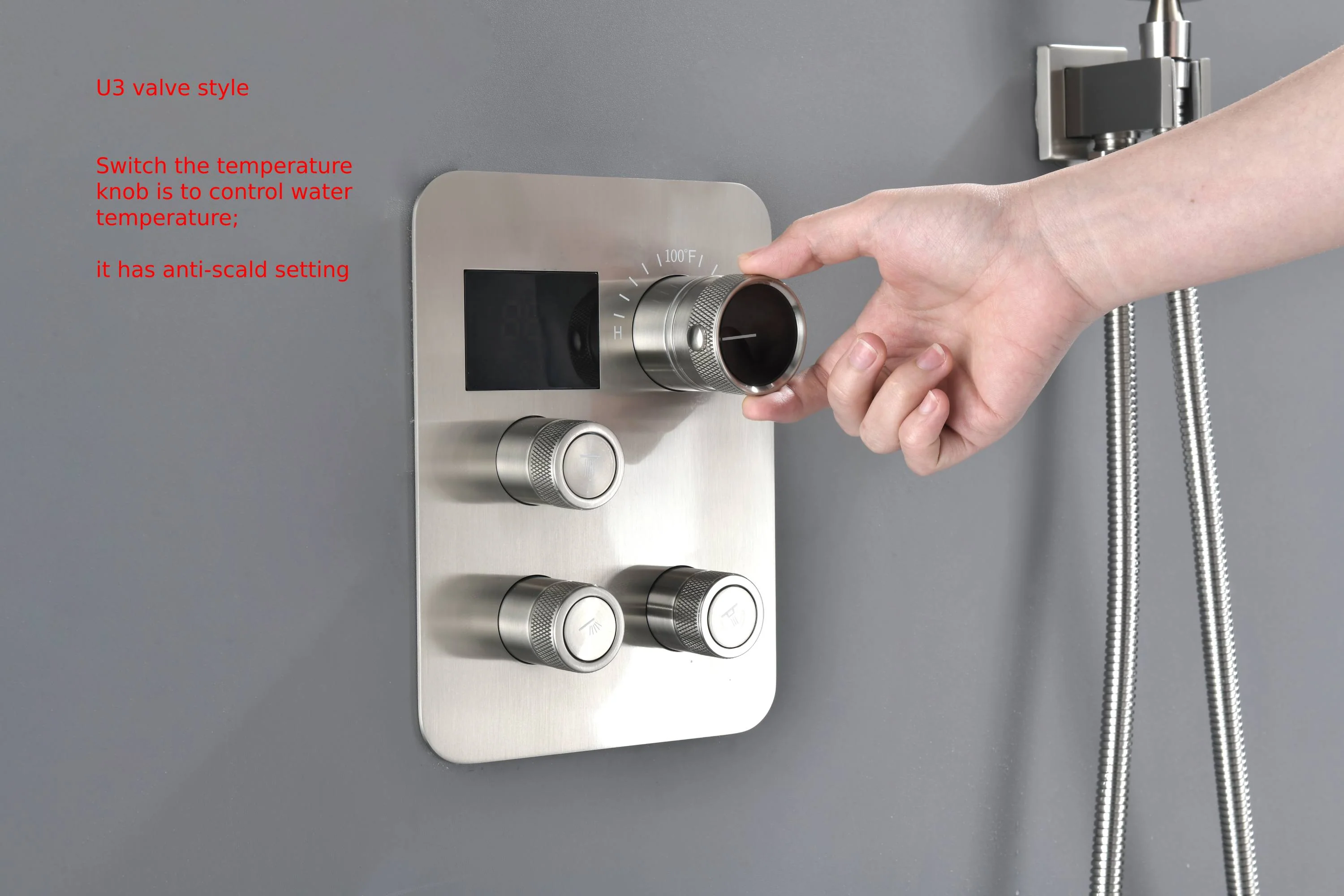 Brushed nickel rainfall shower head high pressure shower head 3 way thermostatic valve shower heads systems each function work at the same time and separately - Image 15