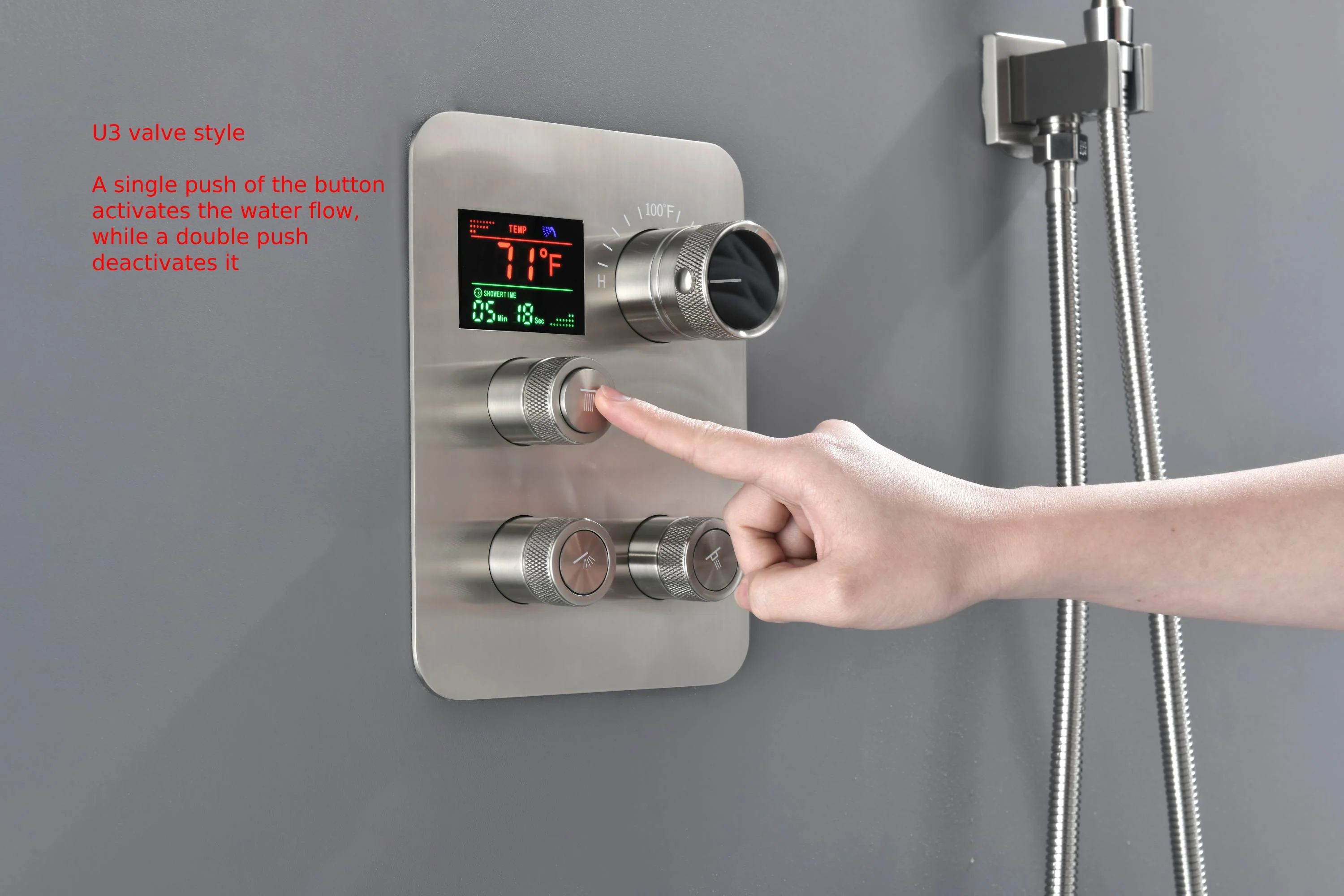 Brushed nickel rainfall shower head high pressure shower head 3 way thermostatic valve shower heads systems each function work at the same time and separately - Image 17