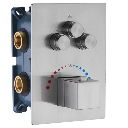 Brushed nickel rainfall shower head high pressure shower head 3 way thermostatic valve shower heads systems each function work at the same time and separately - Image 22