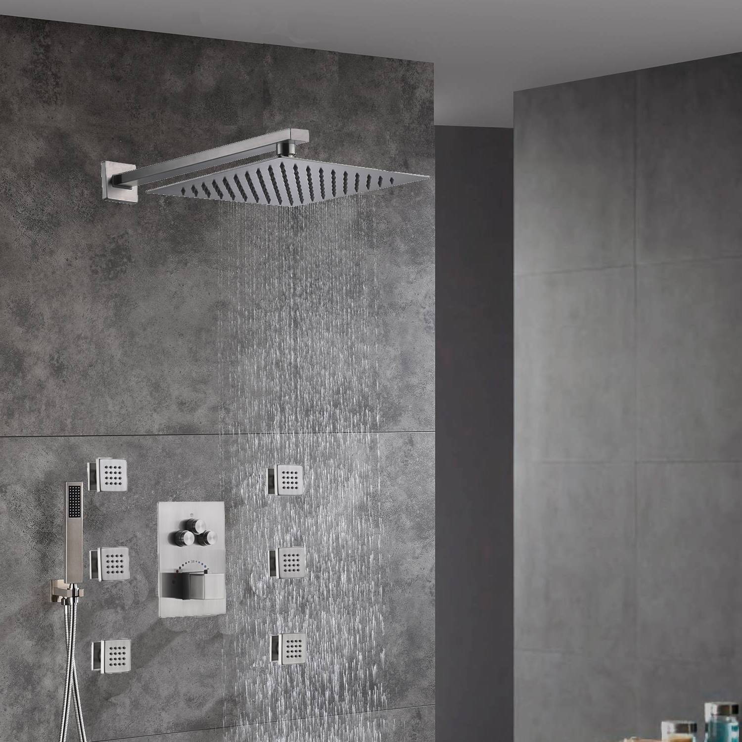 Brushed Nickel Wall Mount 3-Way Thermostatic Valve: Independent or Simultaneous Functionality - Image 3