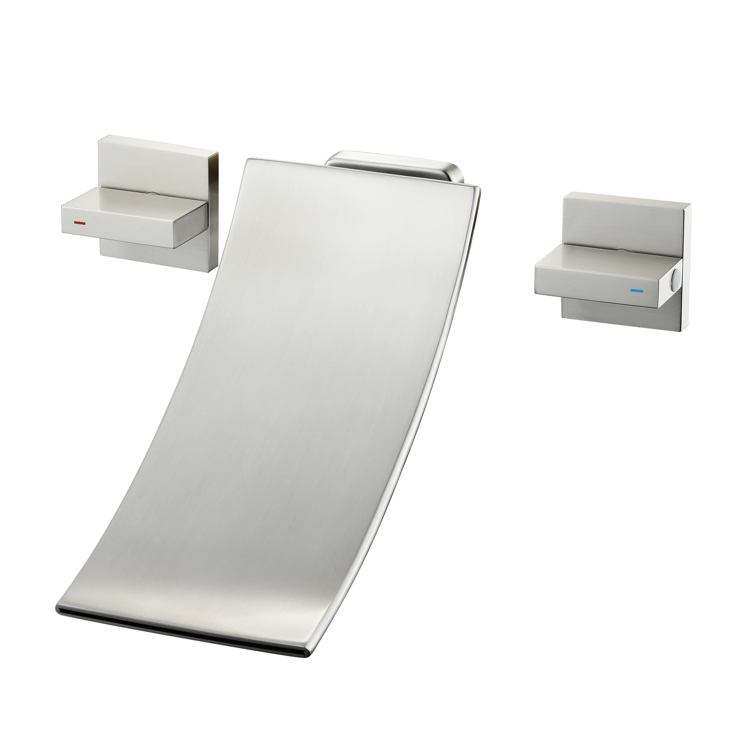 Brushed Nickel Wall Mount Waterfall Bathroom Sink Faucet with Overflow Brass Pop-Up Drain - Image 11