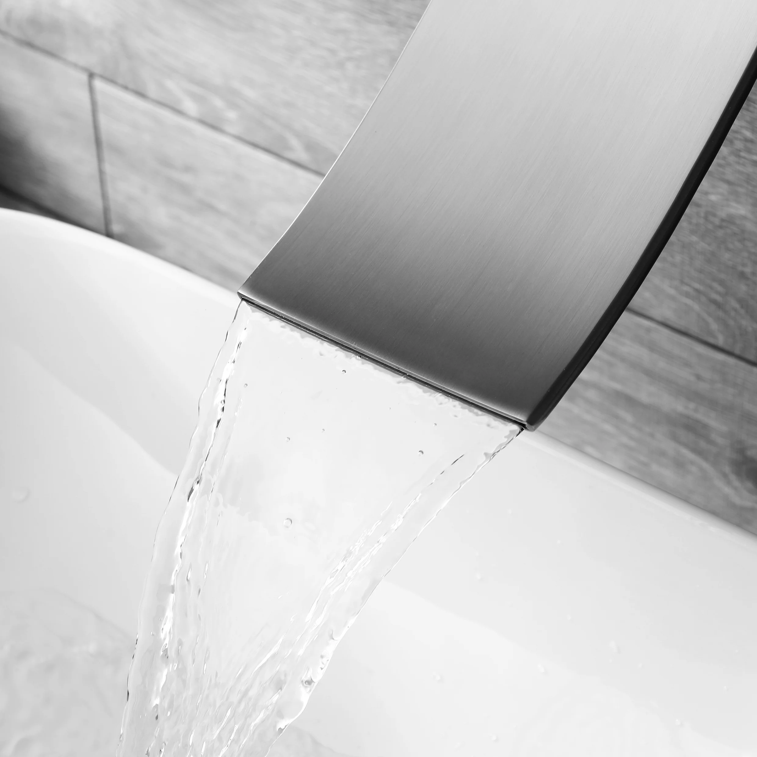Brushed Nickel Wall Mount Waterfall Bathroom Sink Faucet with Overflow Brass Pop-Up Drain - Image 8