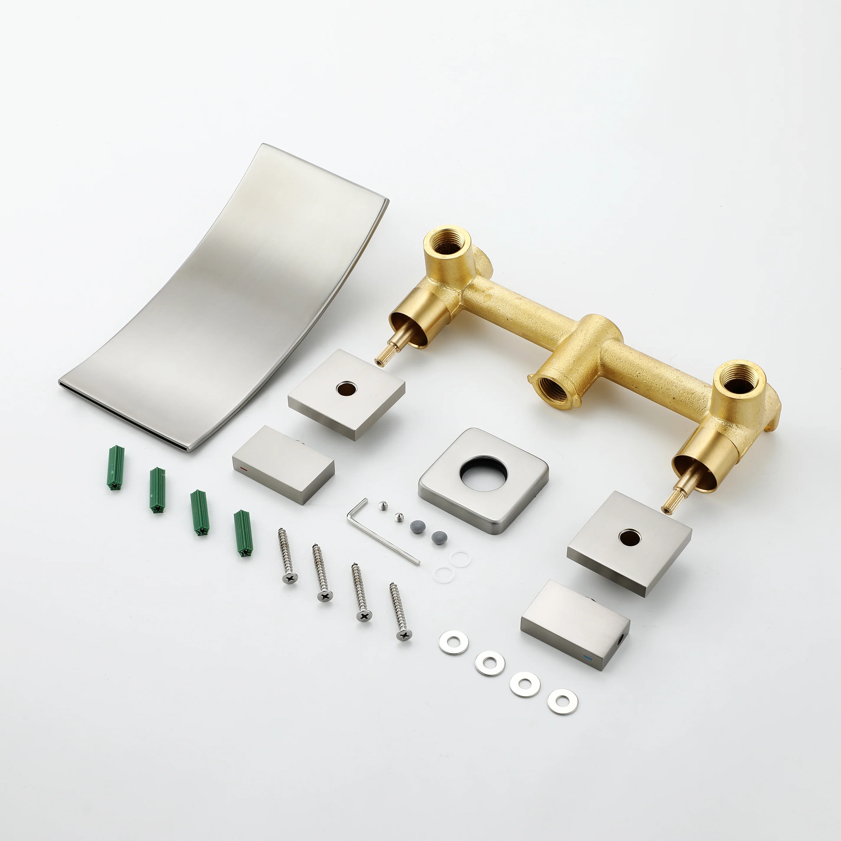 Brushed Nickel Wall Mount Waterfall Bathroom Sink Faucet with Overflow Brass Pop-Up Drain - Image 9