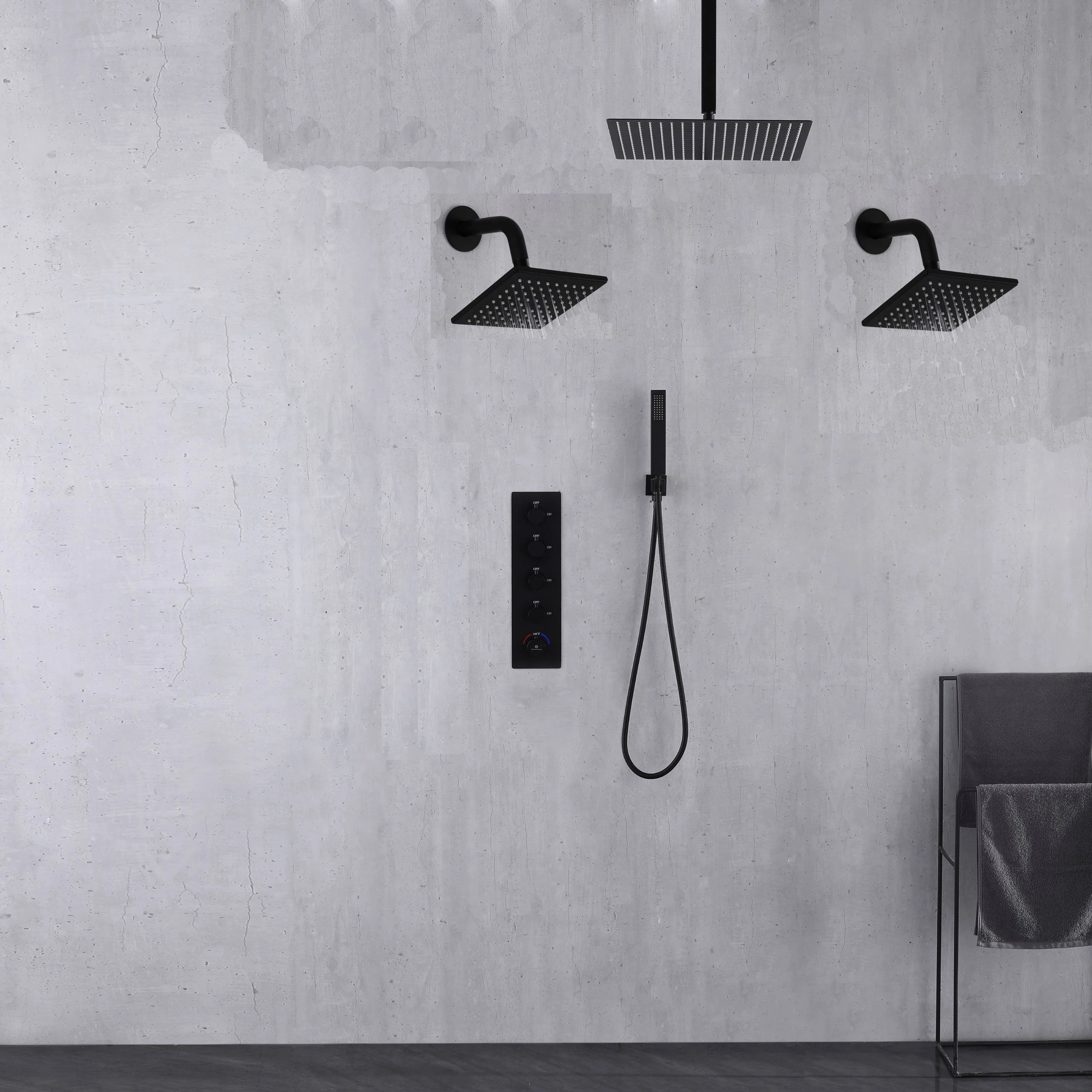 Matte Black Ceiling Mount 4-Way Digital Thermostatic Shower Faucet with Dual 6" Regular Head - Image 5