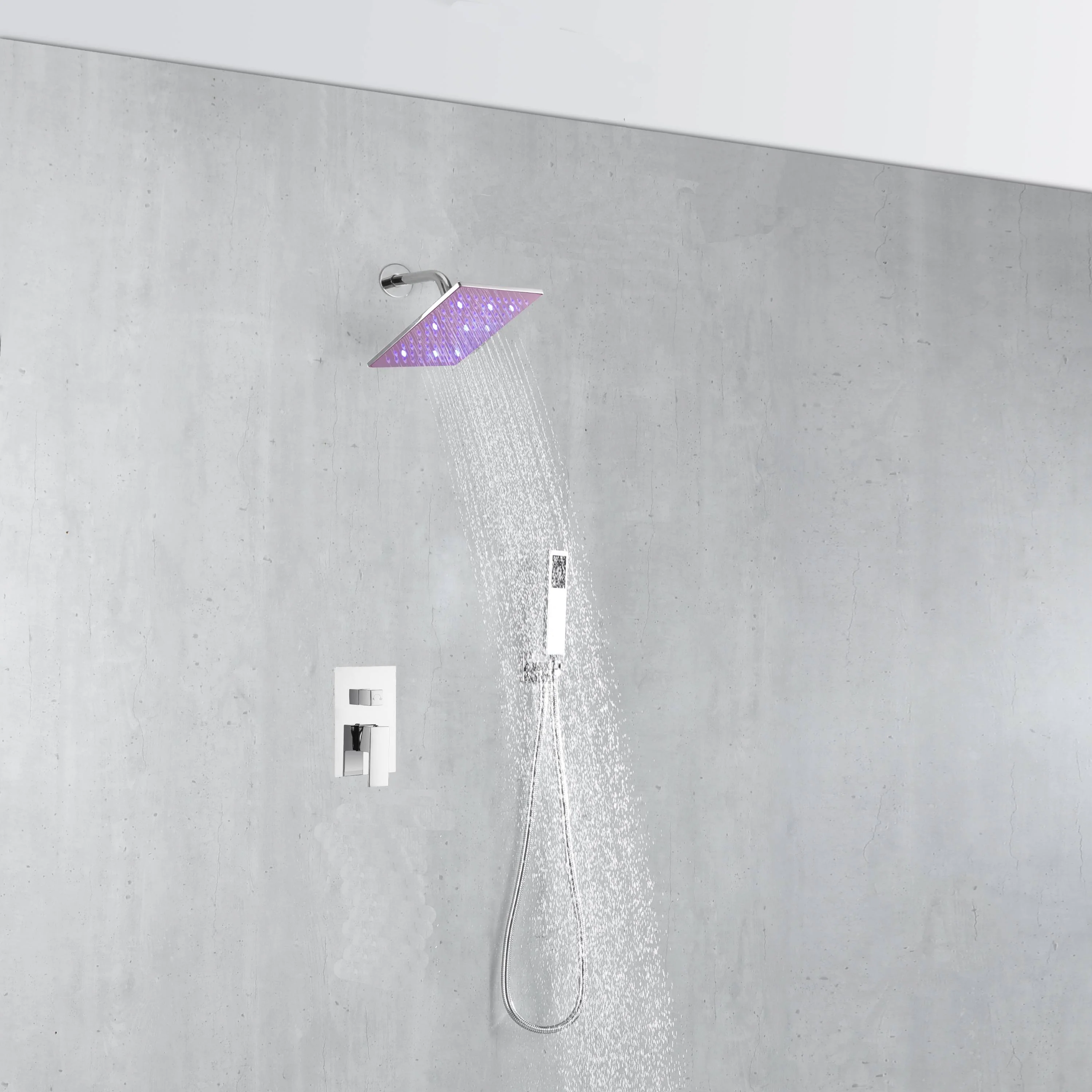 Chrome 6 inch regular or 8 INCH 3 LED colors regular head Wall Mounted Rainfall Shower Faucet with Hand Shower Mixer Tap - Image 3