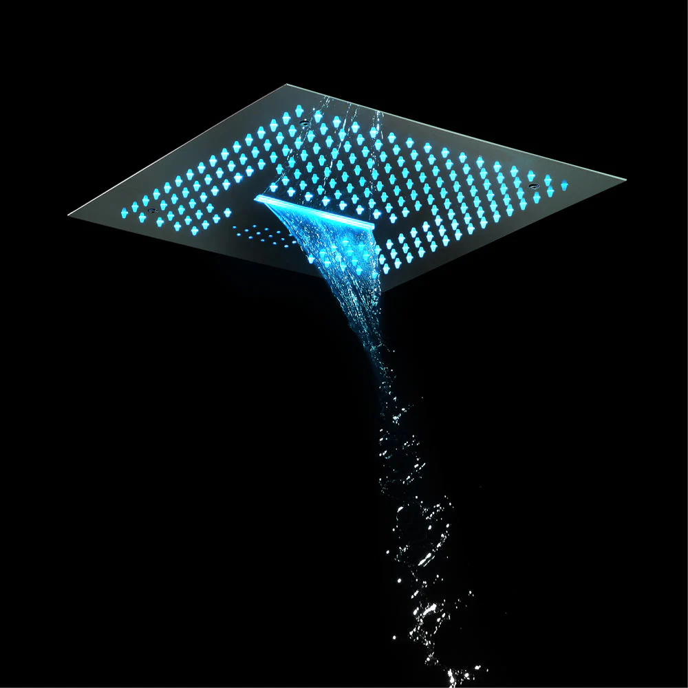 Flushed Mount Brushed Nickel 16-Inch Shower Head: Rainfall, Waterfall, 64 LED Lights, and Bluetooth Music - Image 4