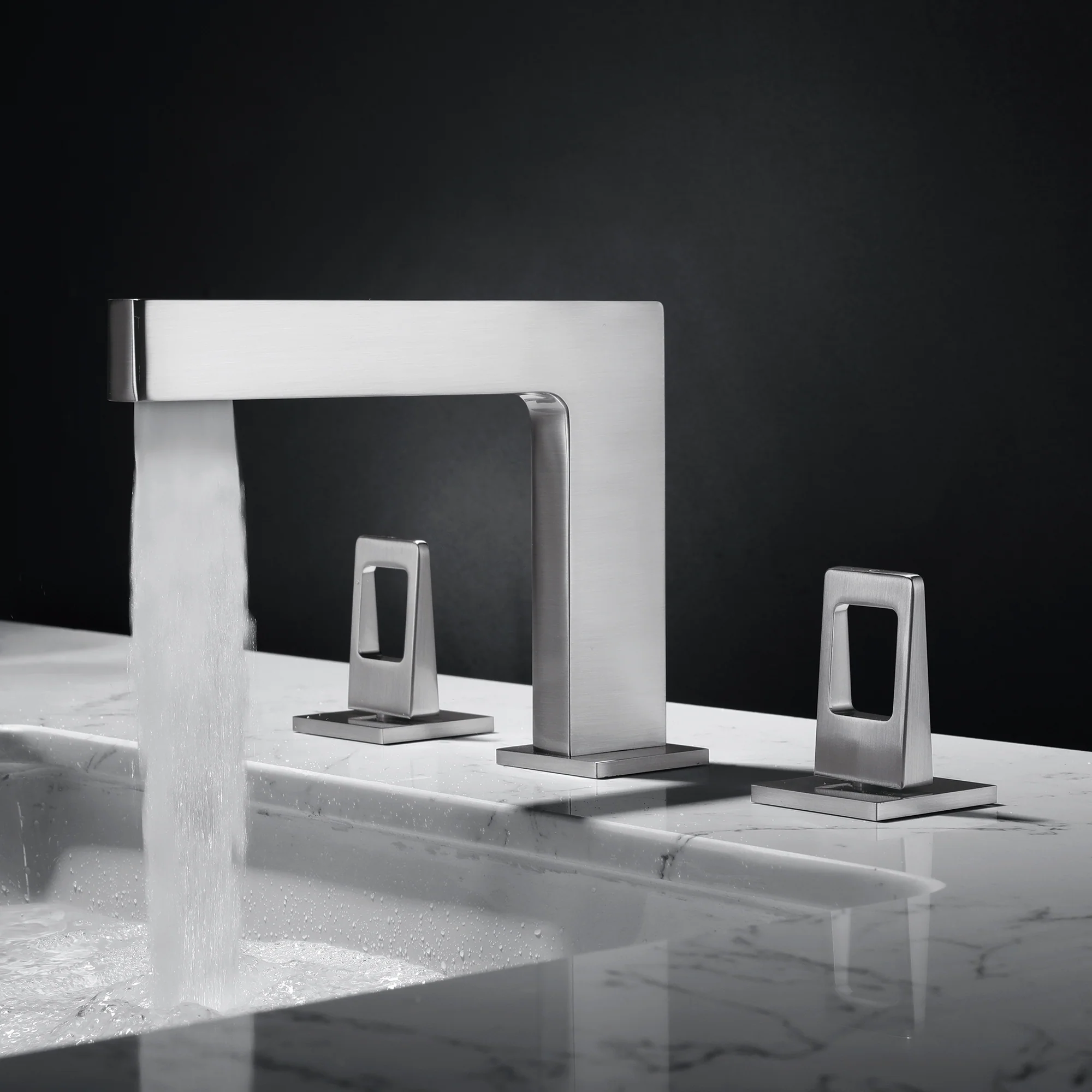 Brushed Nickel 3-Hole, Dual Handle Widespread Bathroom Faucet with Pop-Up Drain - Image 3
