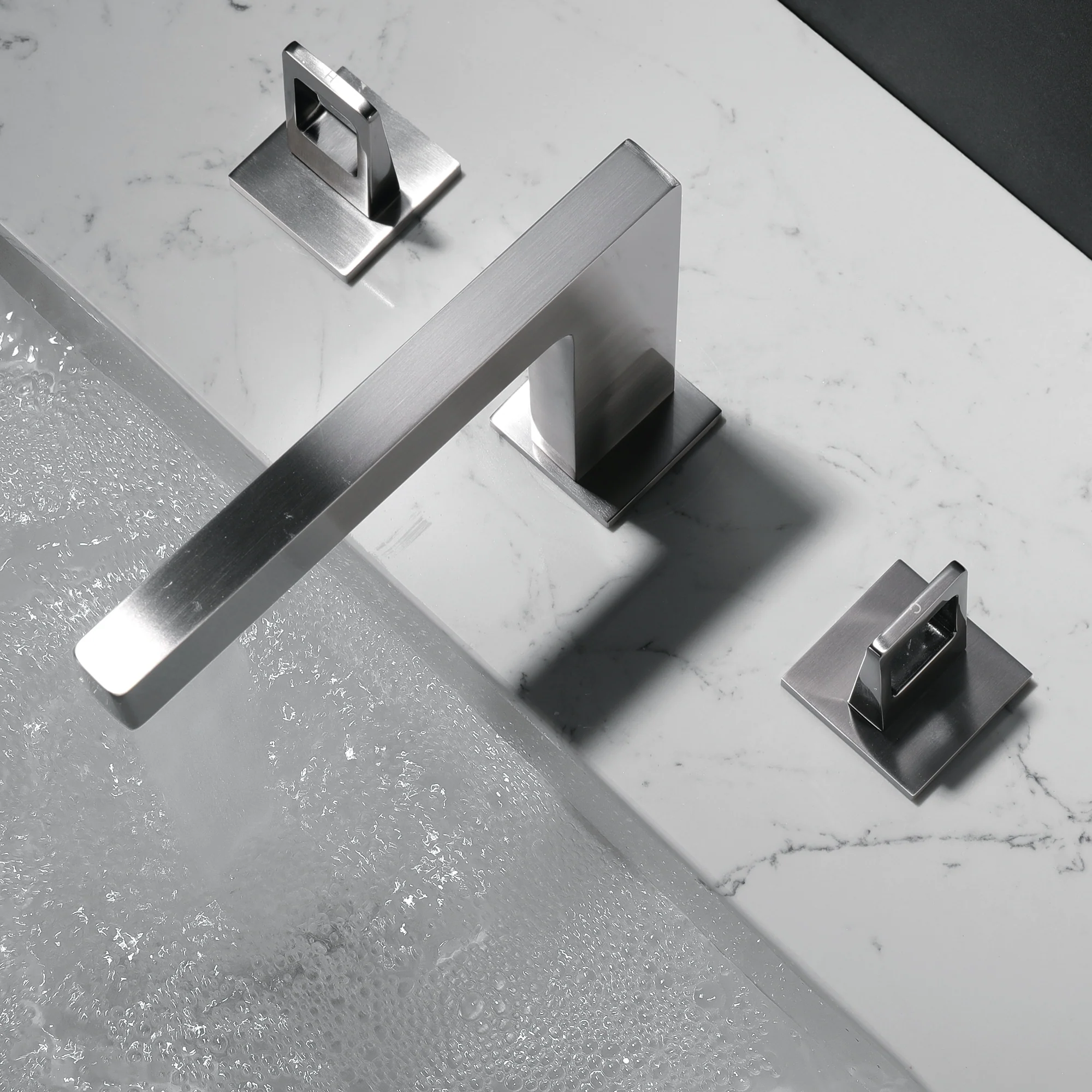 Brushed Nickel 3-Hole, Dual Handle Widespread Bathroom Faucet with Pop-Up Drain - Image 6