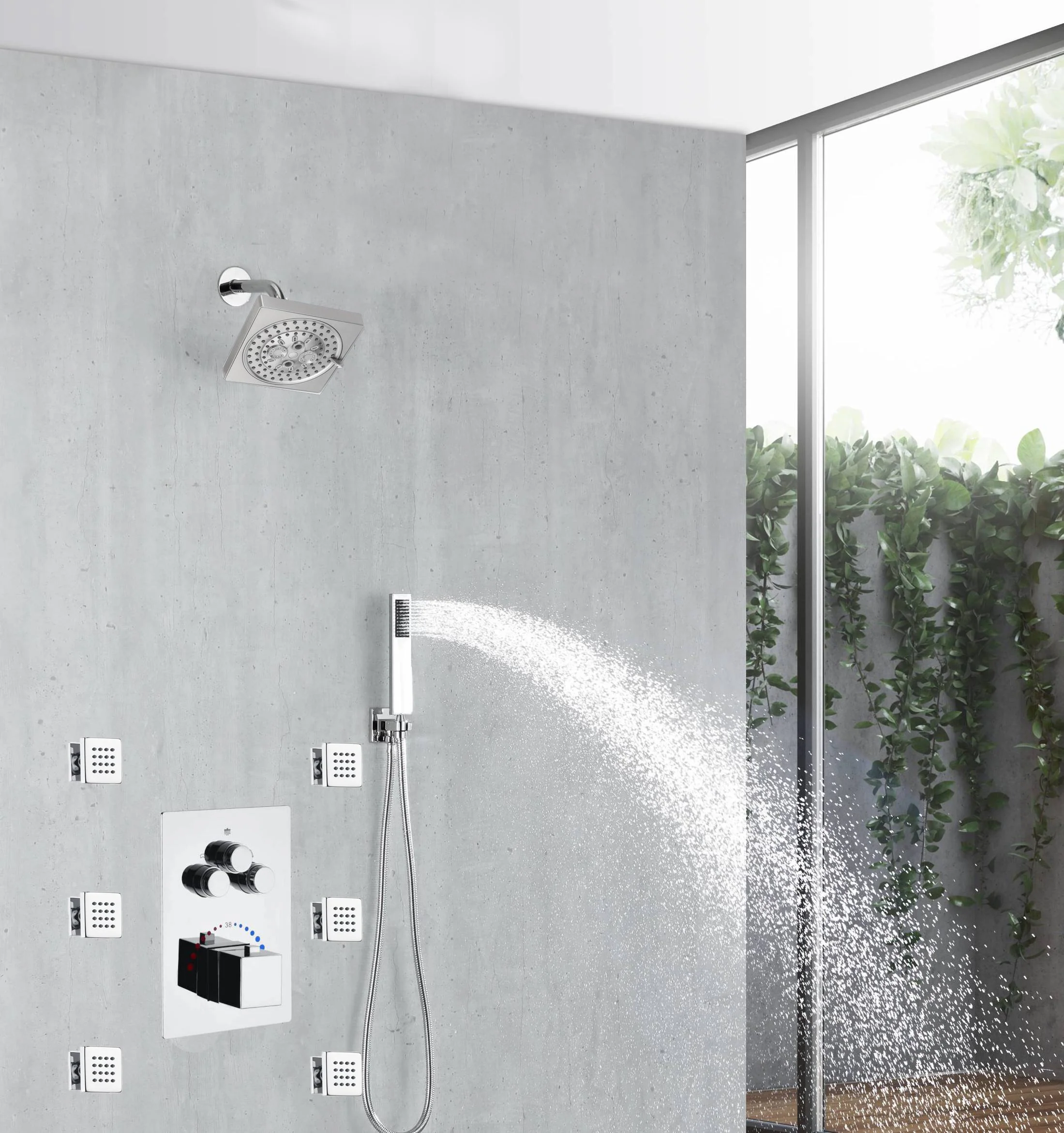 3-Way Digital Display Thermostatic Shower System: Featuring Body Jets and a 6-Inch Regular Head with Independent and Simultaneous Functionality - Image 4