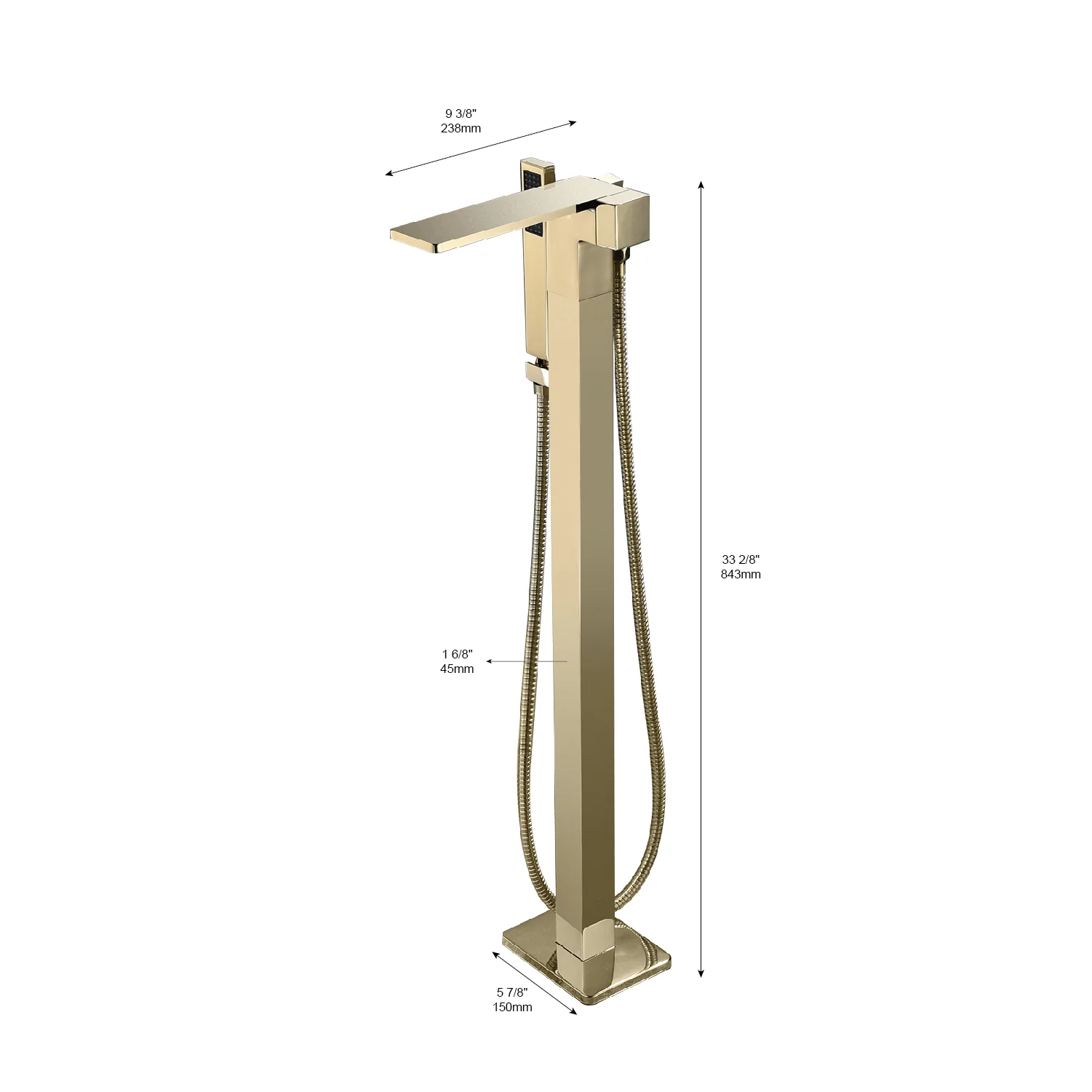 Chrome Waterfall Floor Mount Bathtub Shower Faucet W/ Hand Shower Tub Filler Mixer Free Standing - Image 3
