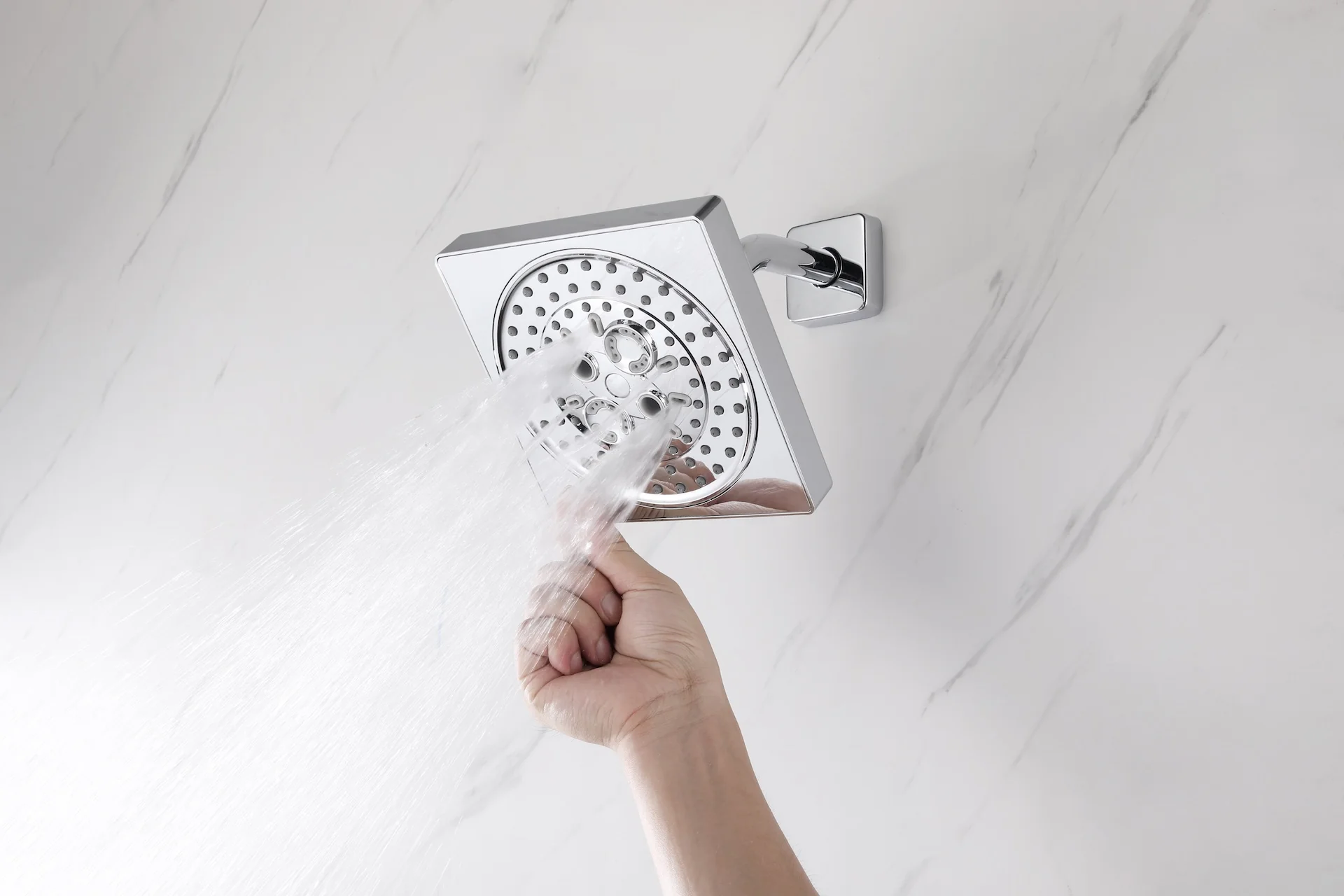 Chrome wall mount regular shower head 6inch ceiling mount LED light rainfall shower head 3 way thermostatic shower faucet each function work all together and separately - Image 9