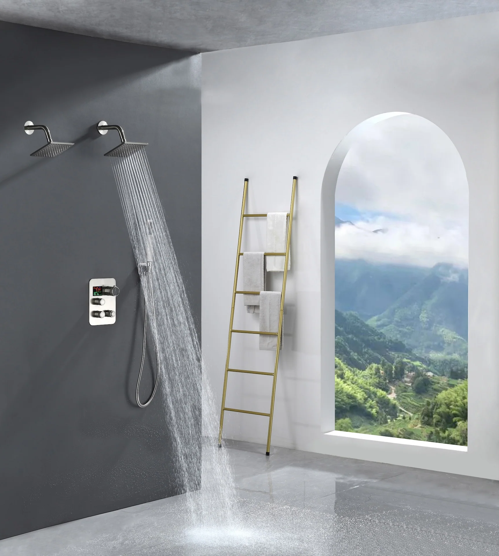 Brushed Gold Or Brushed Nickel or Matte Black or chrome or oil rubber bronze 3-Way Thermostatic Shower Valve System with Dual Regular Heads - Simultaneous or Separate Functionality - Image 13