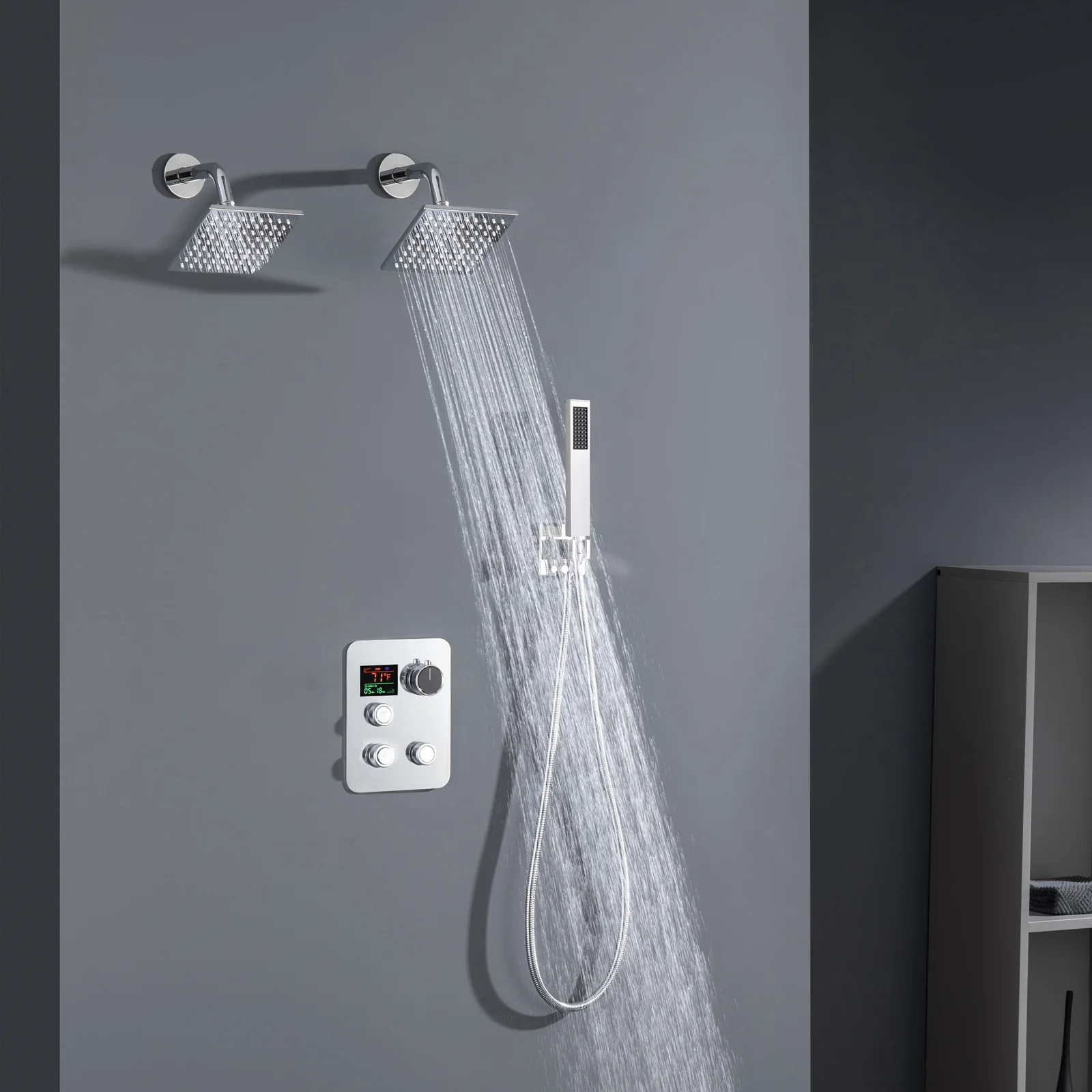 Brushed Gold Or Brushed Nickel or Matte Black or chrome or oil rubber bronze 3-Way Thermostatic Shower Valve System with Dual Regular Heads - Simultaneous or Separate Functionality - Image 23