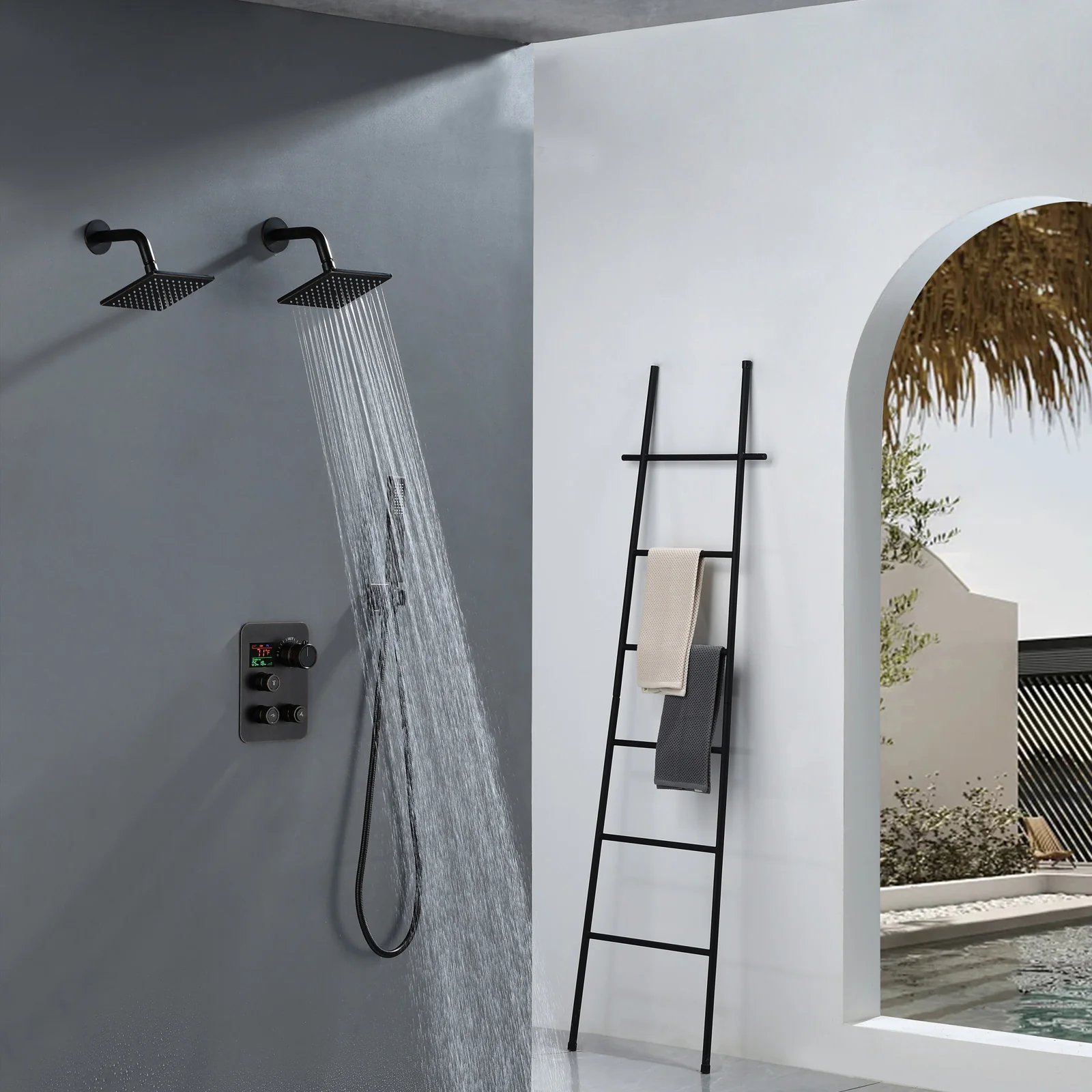 Brushed Gold Or Brushed Nickel or Matte Black or chrome or oil rubber bronze 3-Way Thermostatic Shower Valve System with Dual Regular Heads - Simultaneous or Separate Functionality - Image 25