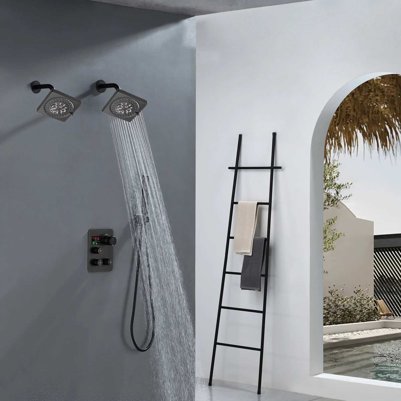 Brushed Gold Or Brushed Nickel or Matte Black or chrome or oil rubber bronze 3-Way Thermostatic Shower Valve System with Dual Regular Heads - Simultaneous or Separate Functionality - Image 26